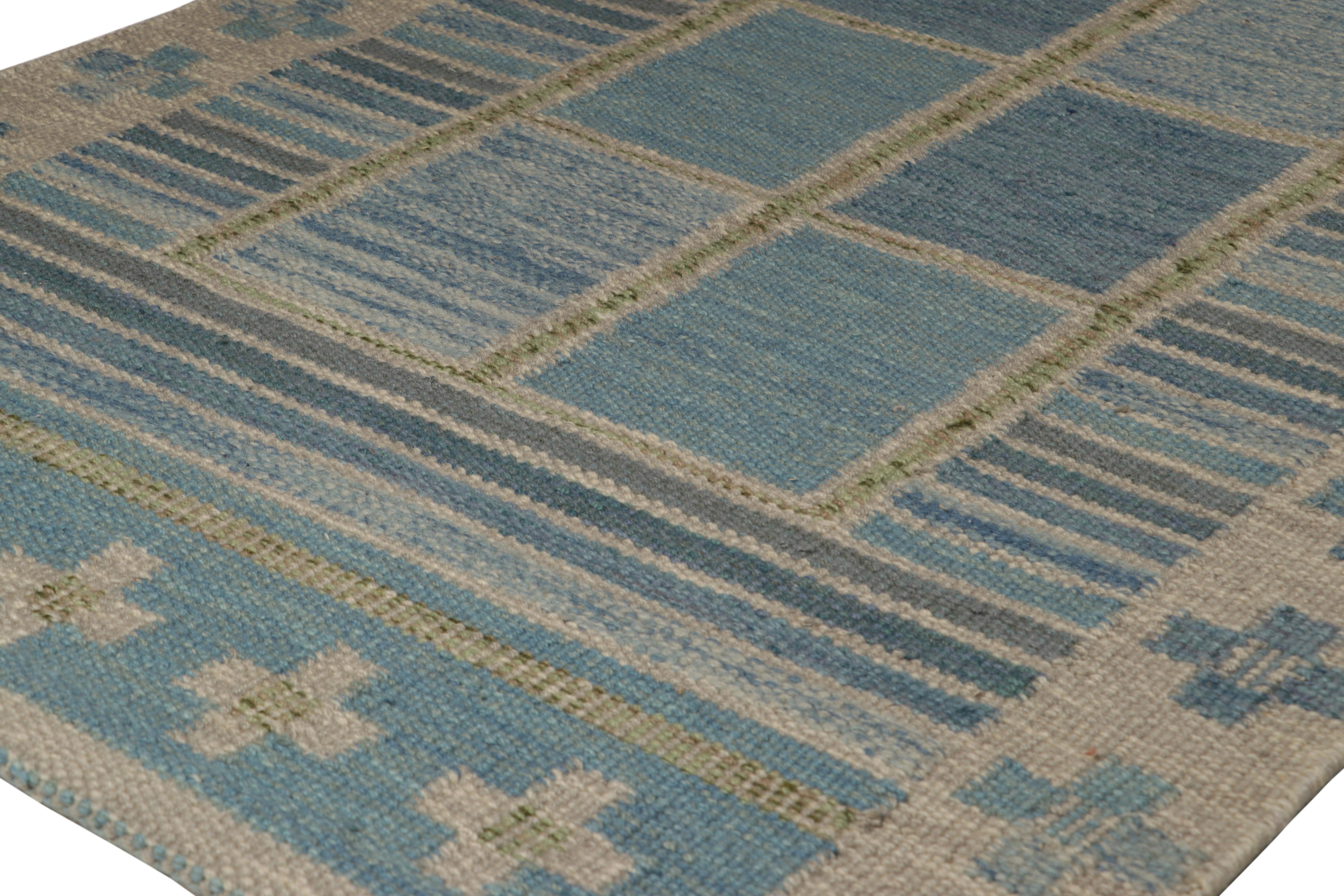 Modern Rug & Kilim’s Scandinavian Style Rug in Blue, with Colorful Geometric Patterns For Sale