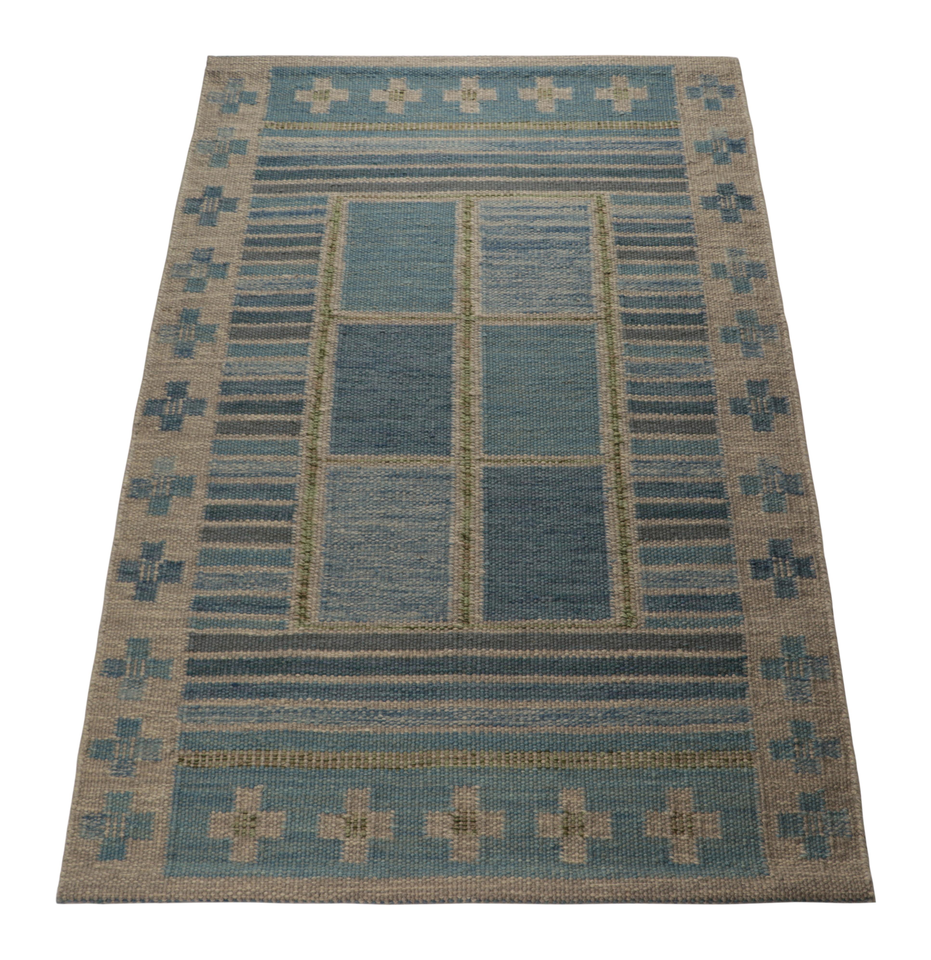 Indian Rug & Kilim’s Scandinavian Style Rug in Blue, with Colorful Geometric Patterns For Sale