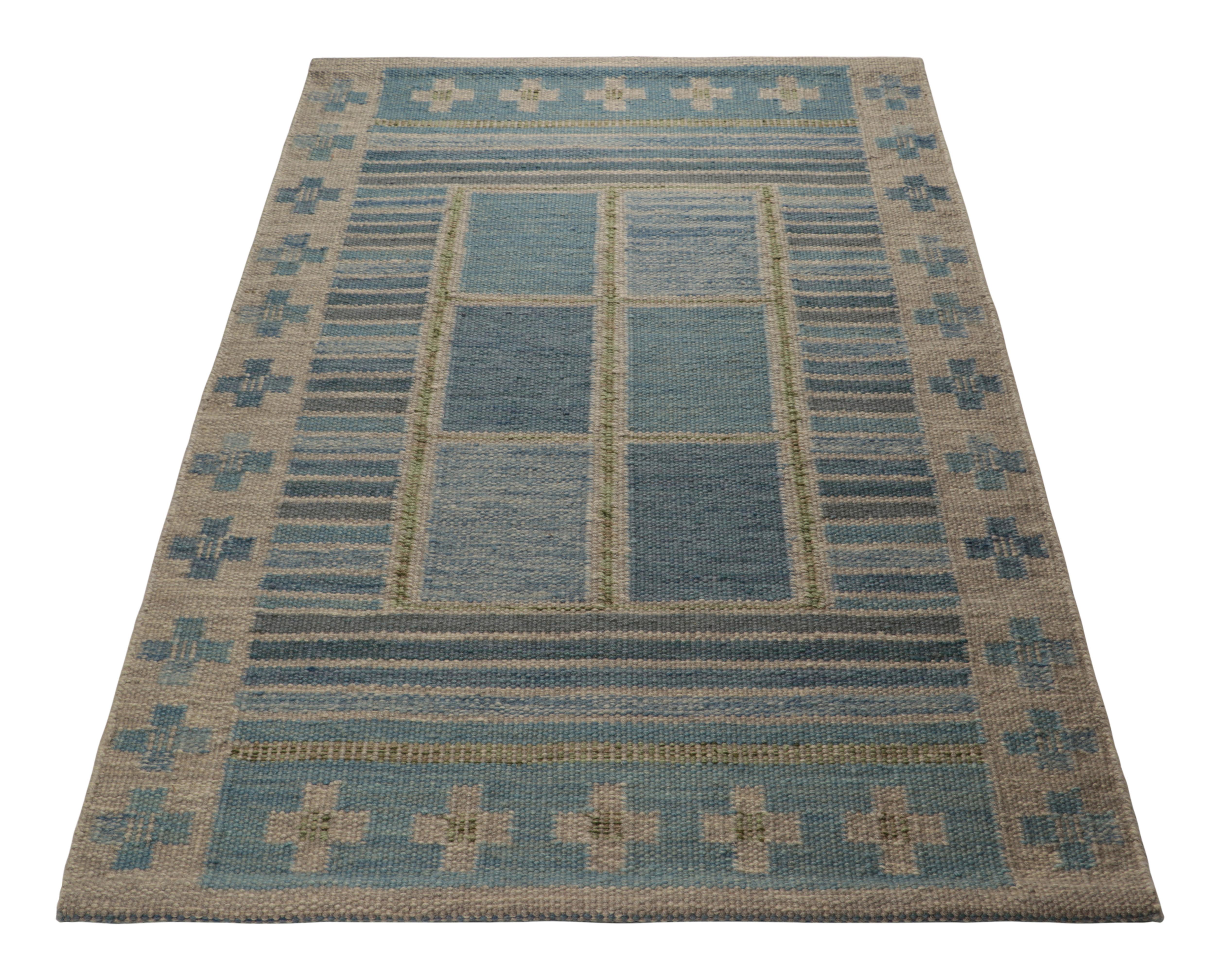 Hand-Woven Rug & Kilim’s Scandinavian Style Rug in Blue, with Colorful Geometric Patterns For Sale