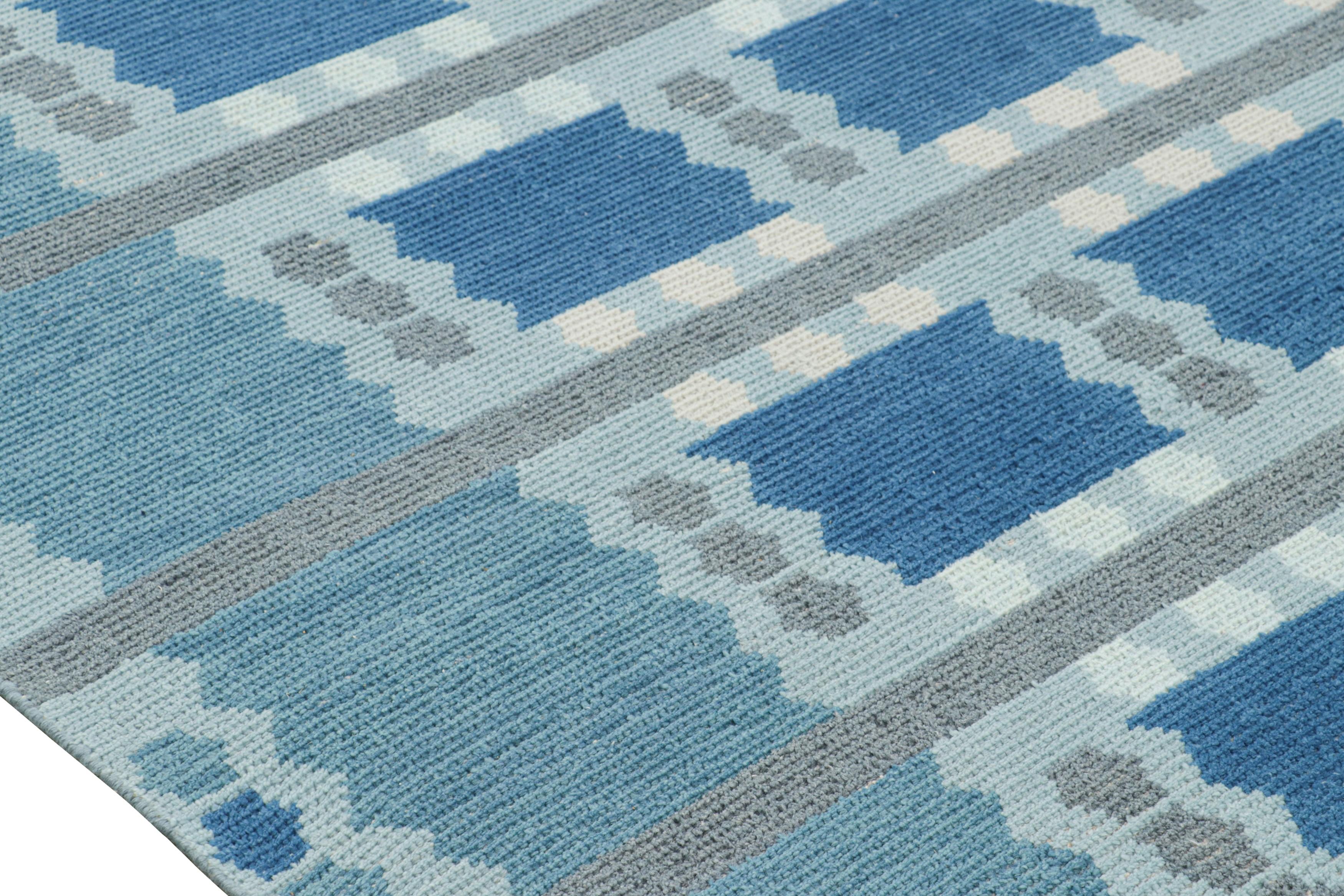 Modern Rug & Kilim’s Scandinavian Style Rug in Blue with Geometric Pattern For Sale