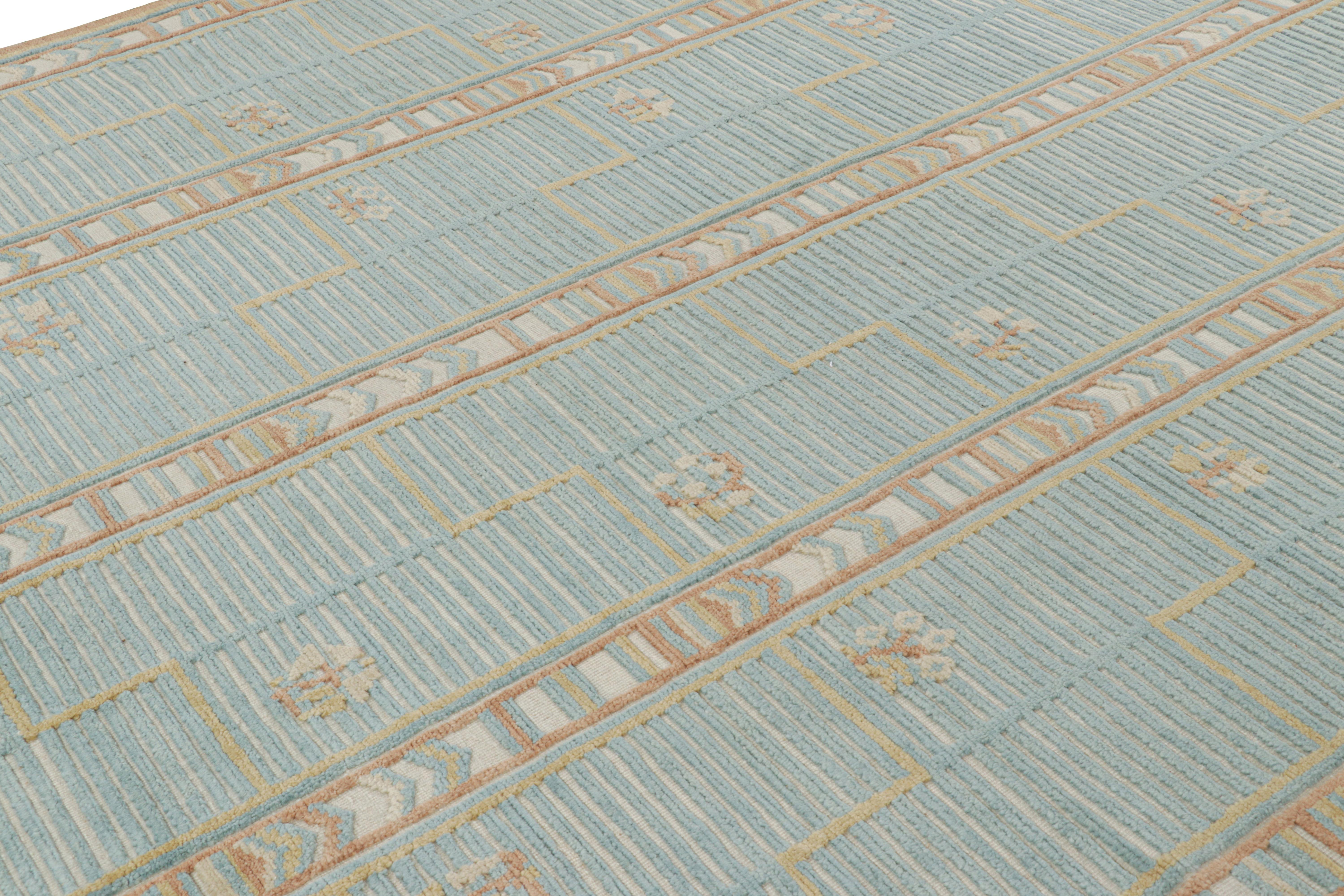 Dieser handgeknüpfte Wollteppich im Format 9×12 stammt aus der 