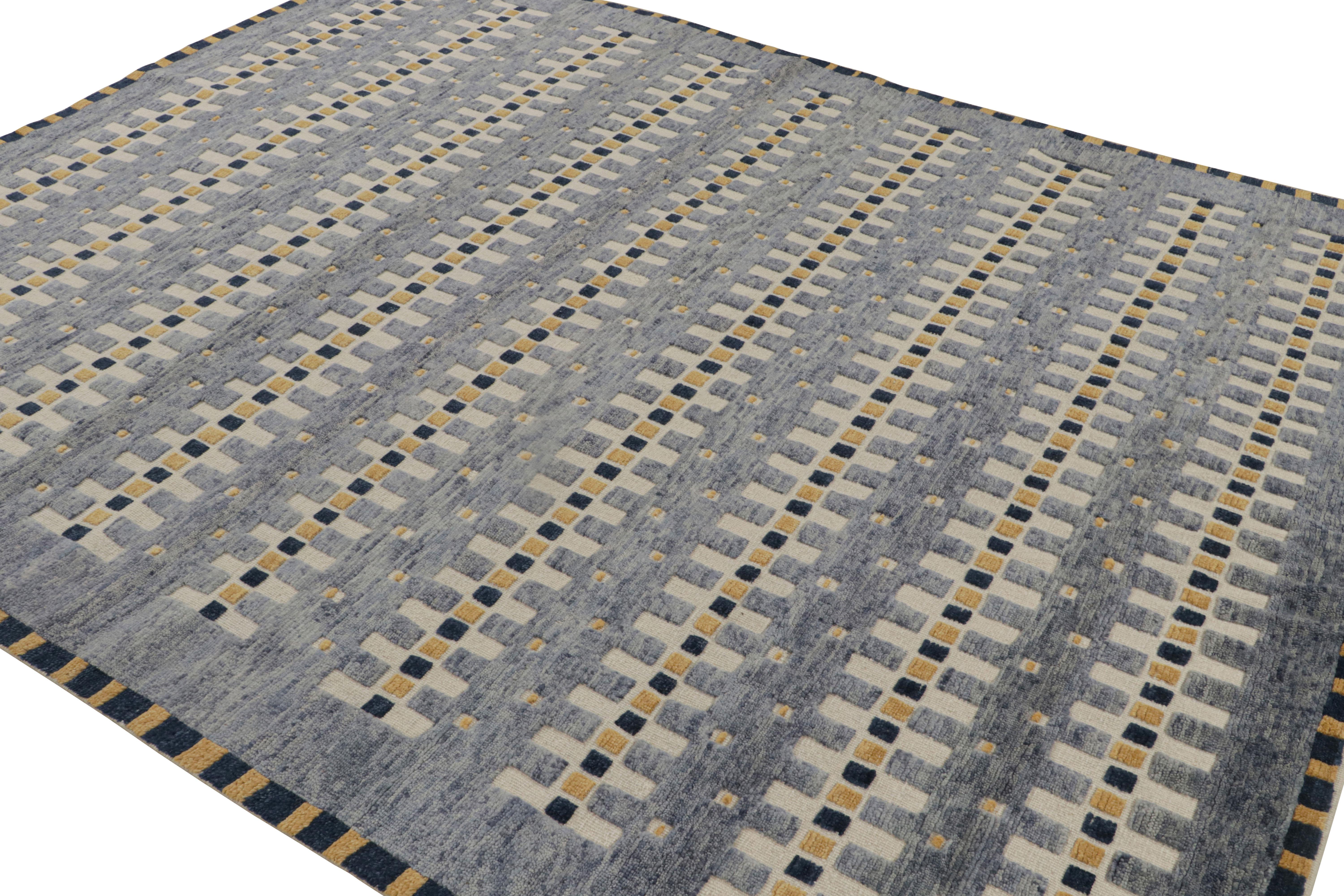 Noué à la main en laine, ce tapis The Modern Scandinavian Kilim 8x10 présente des motifs géométriques dans un style suédois minimaliste et moderne du milieu du siècle dernier. 

Sur le design : 

Les admirateurs de l'artisanat peuvent admirer les