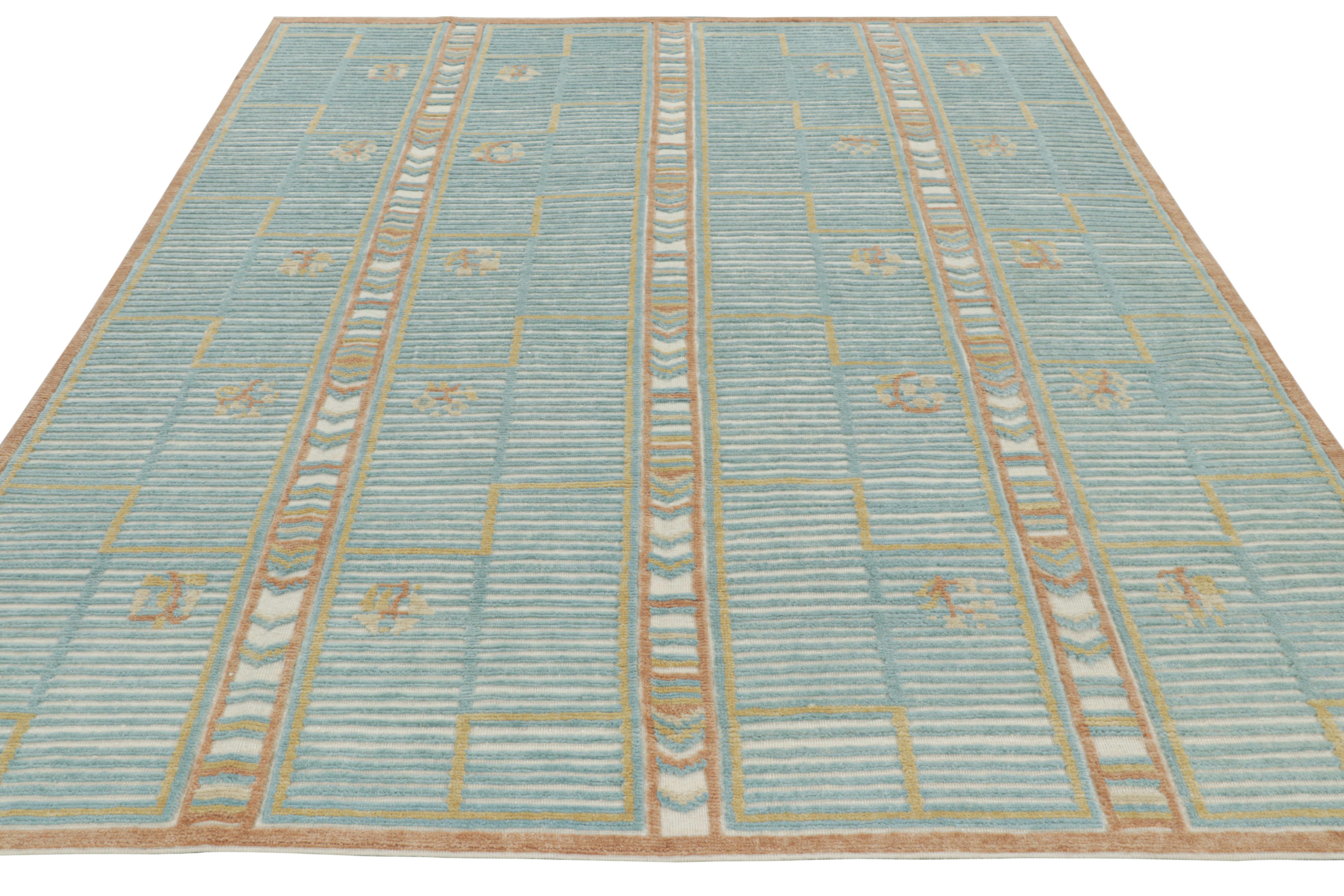 Rug & Kilim's Teppich im skandinavischen Stil in Blau mit geometrischen Mustern (Indisch) im Angebot