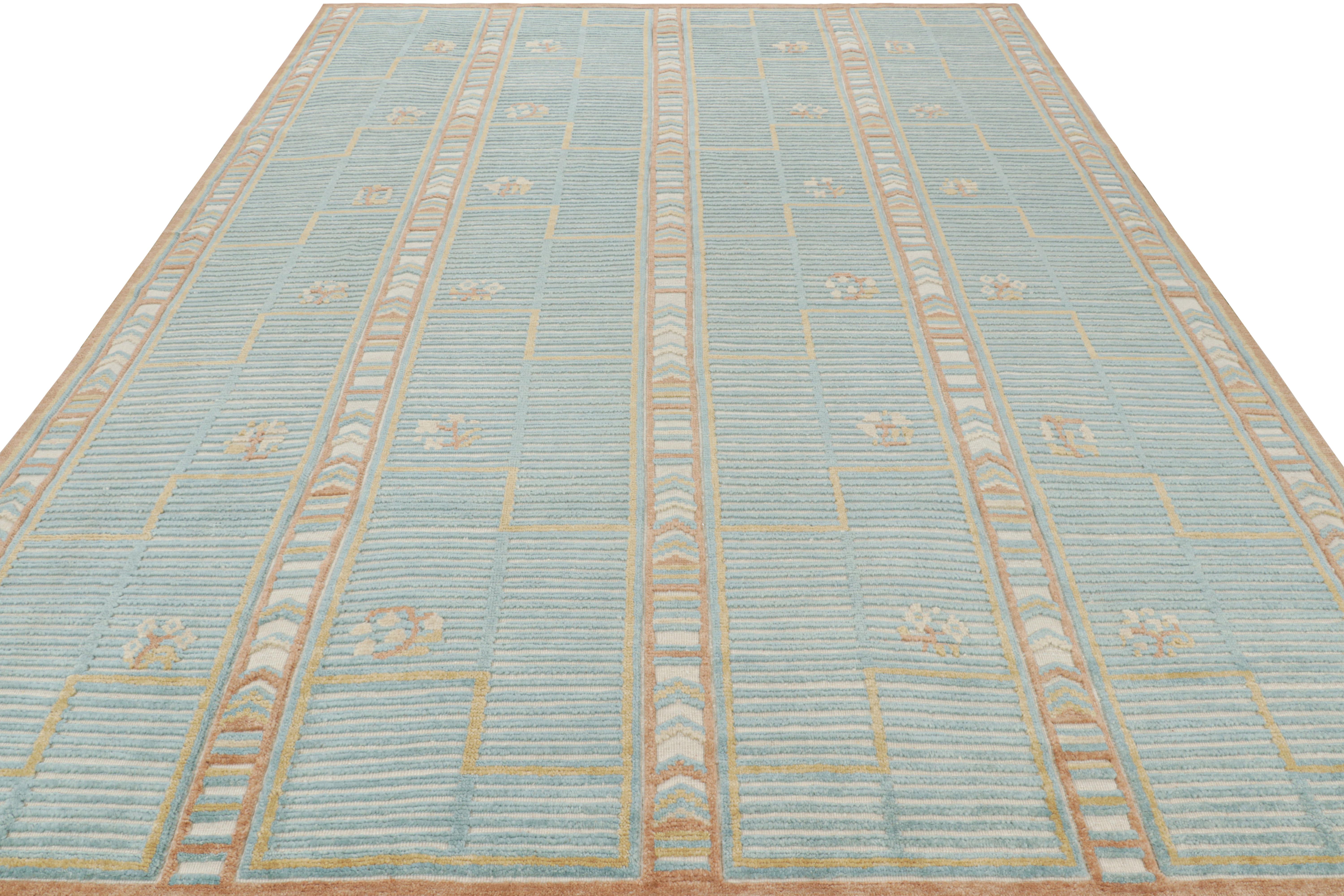 Rug & Kilim's Teppich im skandinavischen Stil in Blau mit geometrischen Mustern (Indisch) im Angebot