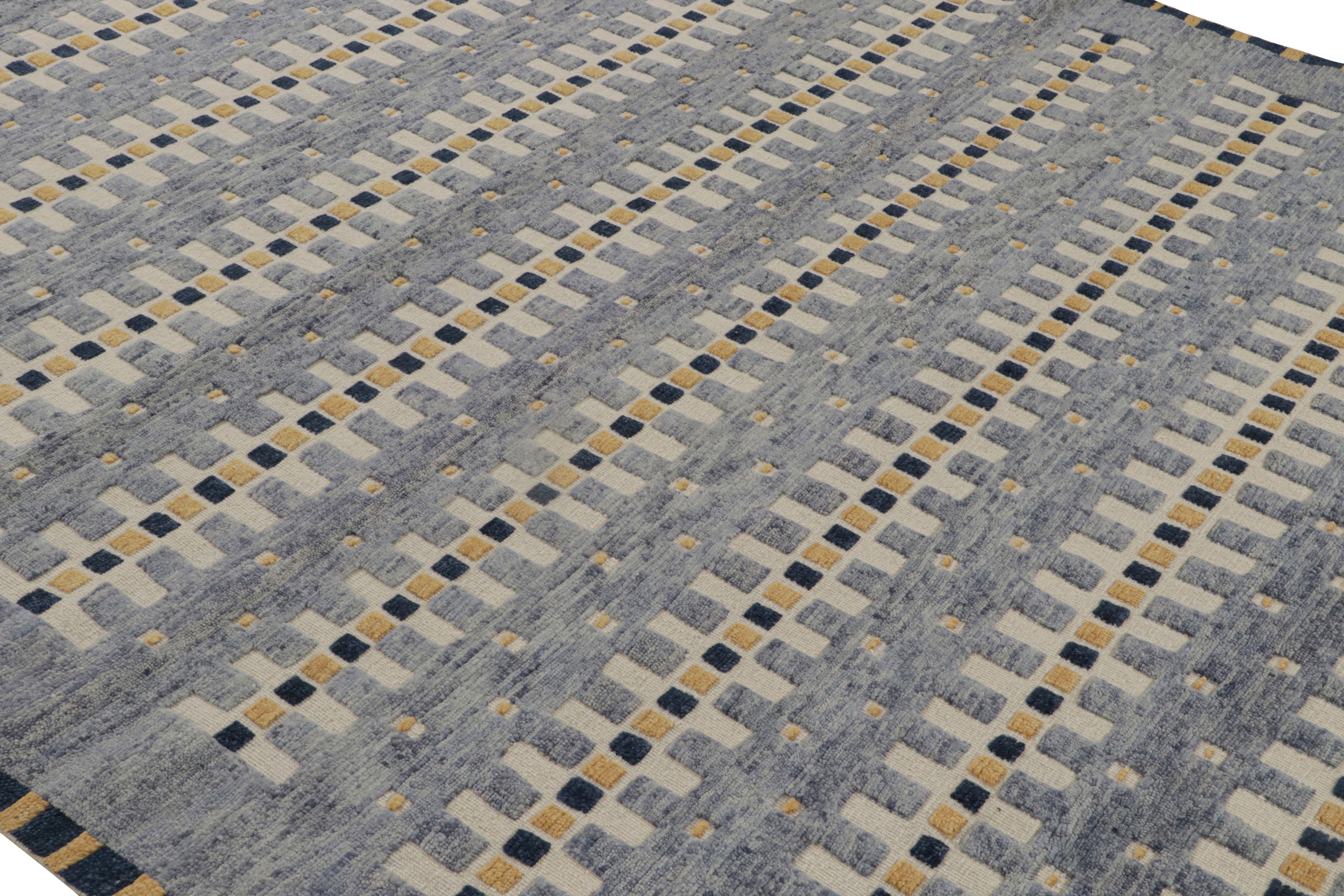 Indien Tapis de style scandinave bleu à motifs géométriques de Rug & Kilim en vente