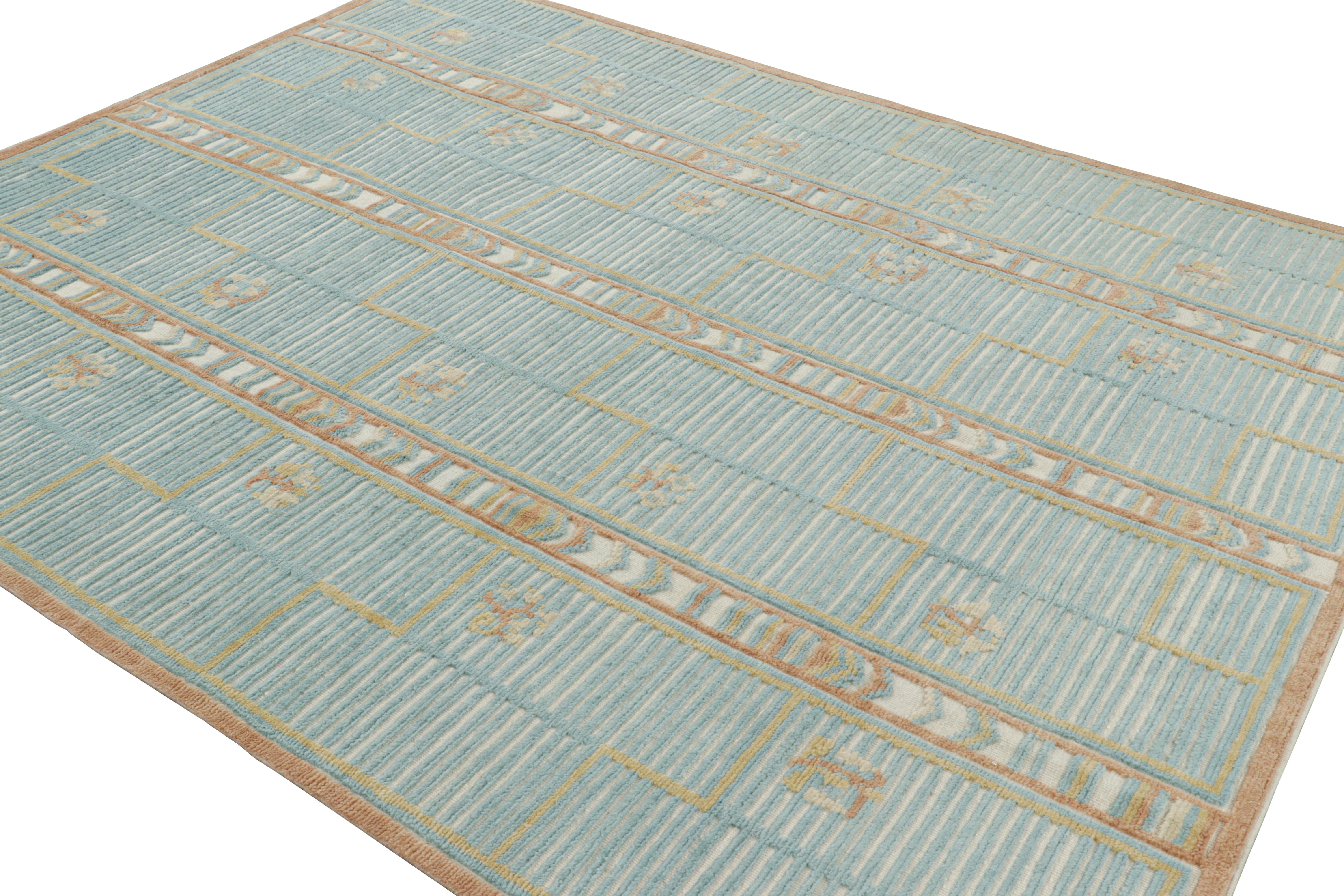 Rug & Kilim's Teppich im skandinavischen Stil in Blau mit geometrischen Mustern (Handgeknüpft) im Angebot