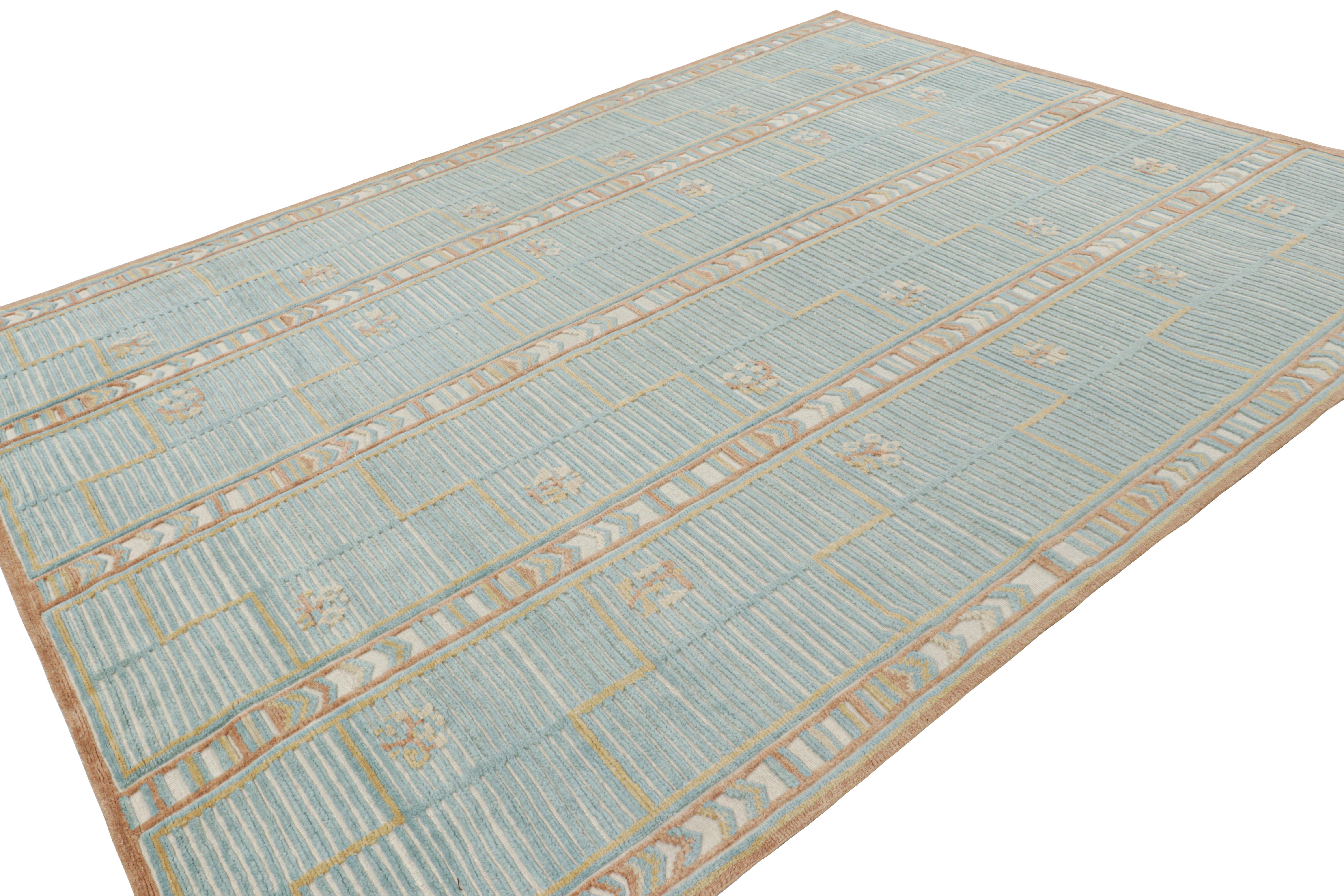 Rug & Kilim's Teppich im skandinavischen Stil in Blau mit geometrischen Mustern (Handgeknüpft) im Angebot