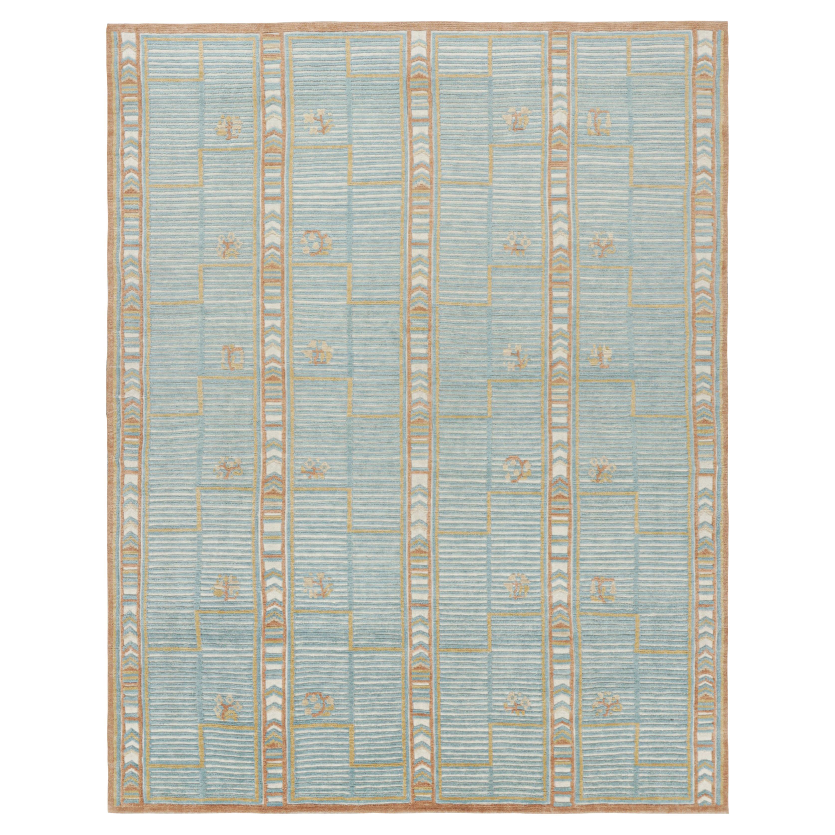 Rug & Kilim’s Scandinavian Style Rug in Blue with Geometric Patterns