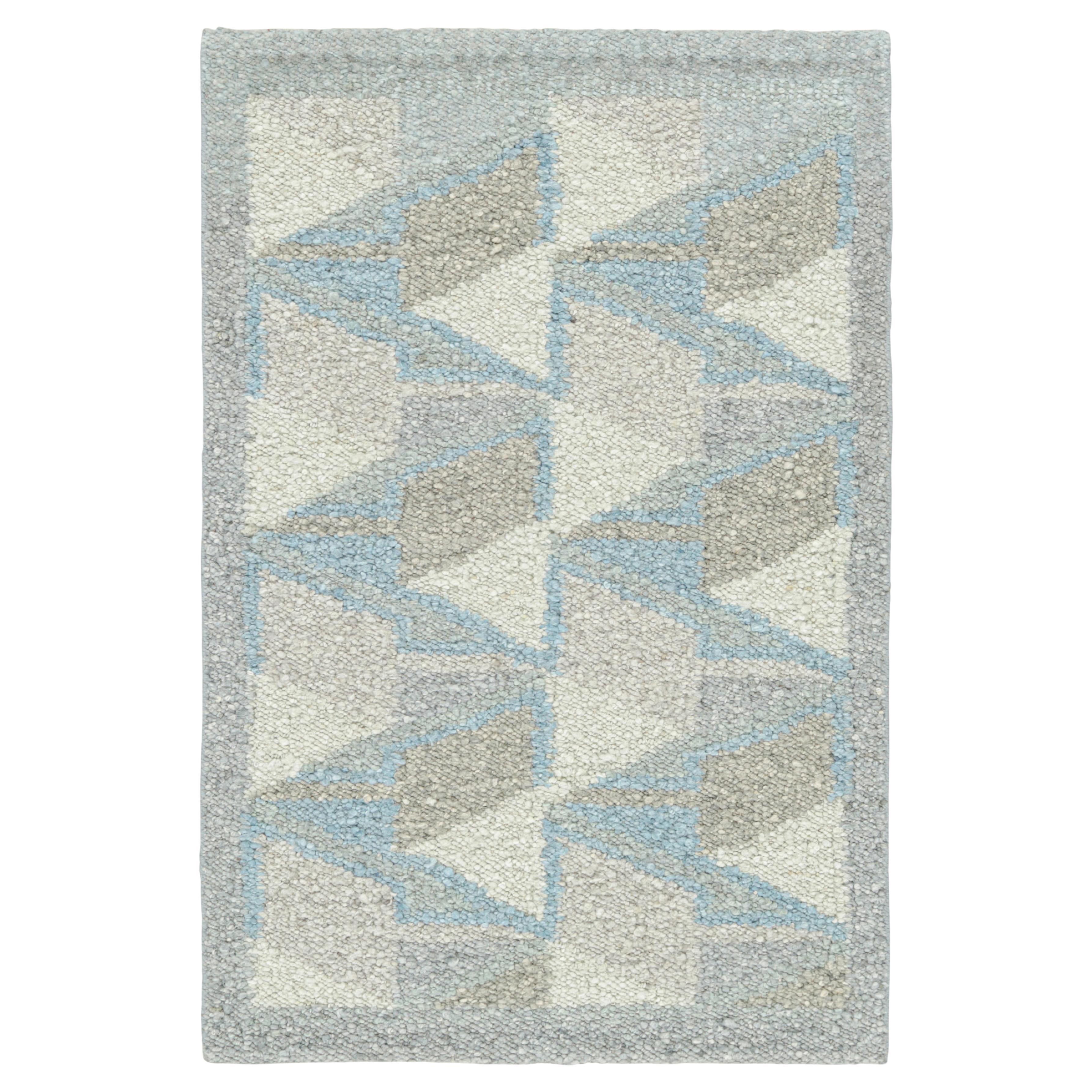 Rug & Kilim's Scandinavian Style Rug in Blue with Geometric Patterns