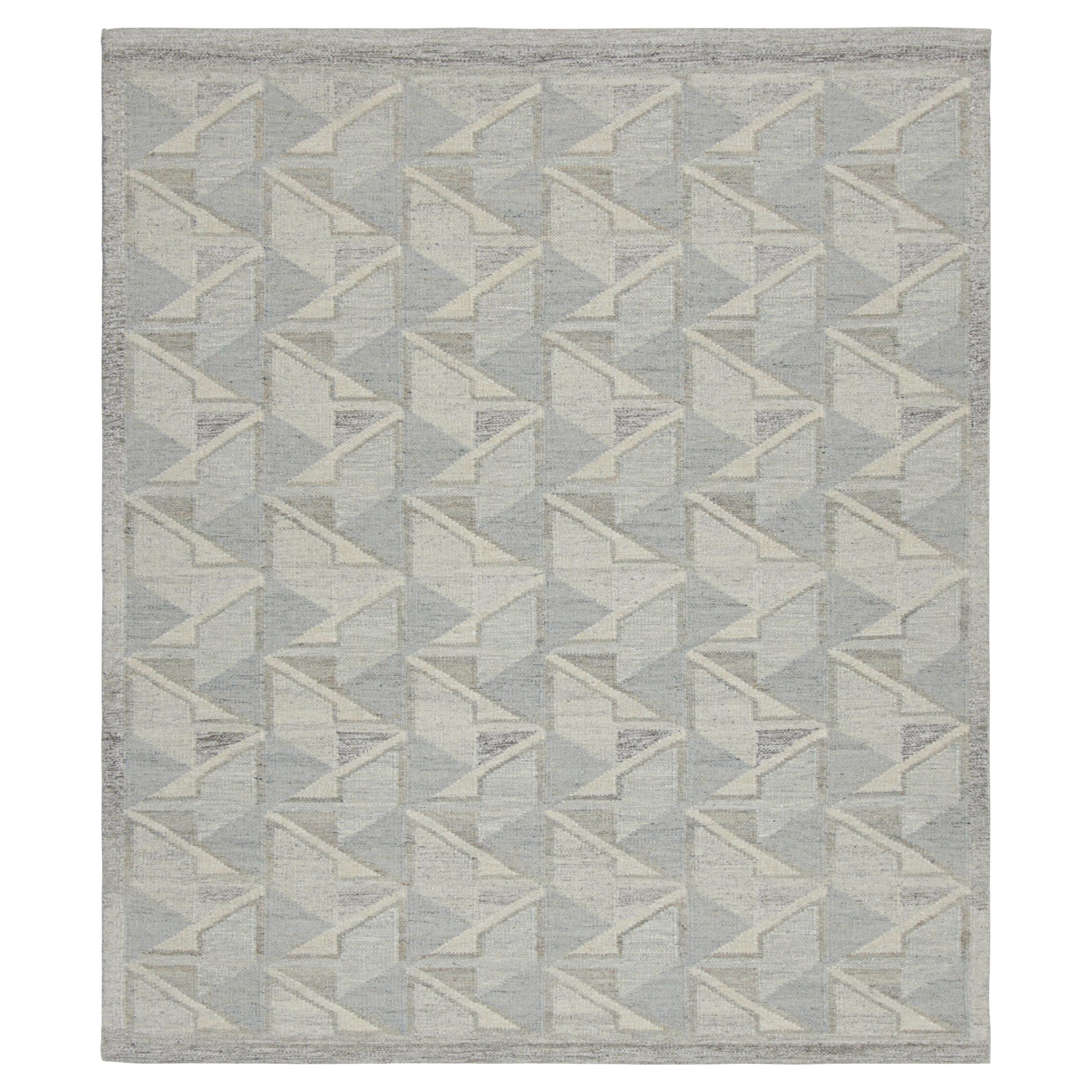 Rug & Kilim’s Scandinavian Style Rug in Blue with Gray-White Geometric Patterns For Sale