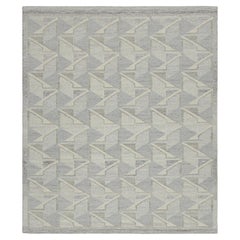 Rug & Kilim's Teppich im skandinavischen Stil in Blau mit grau-weißen geometrischen Mustern