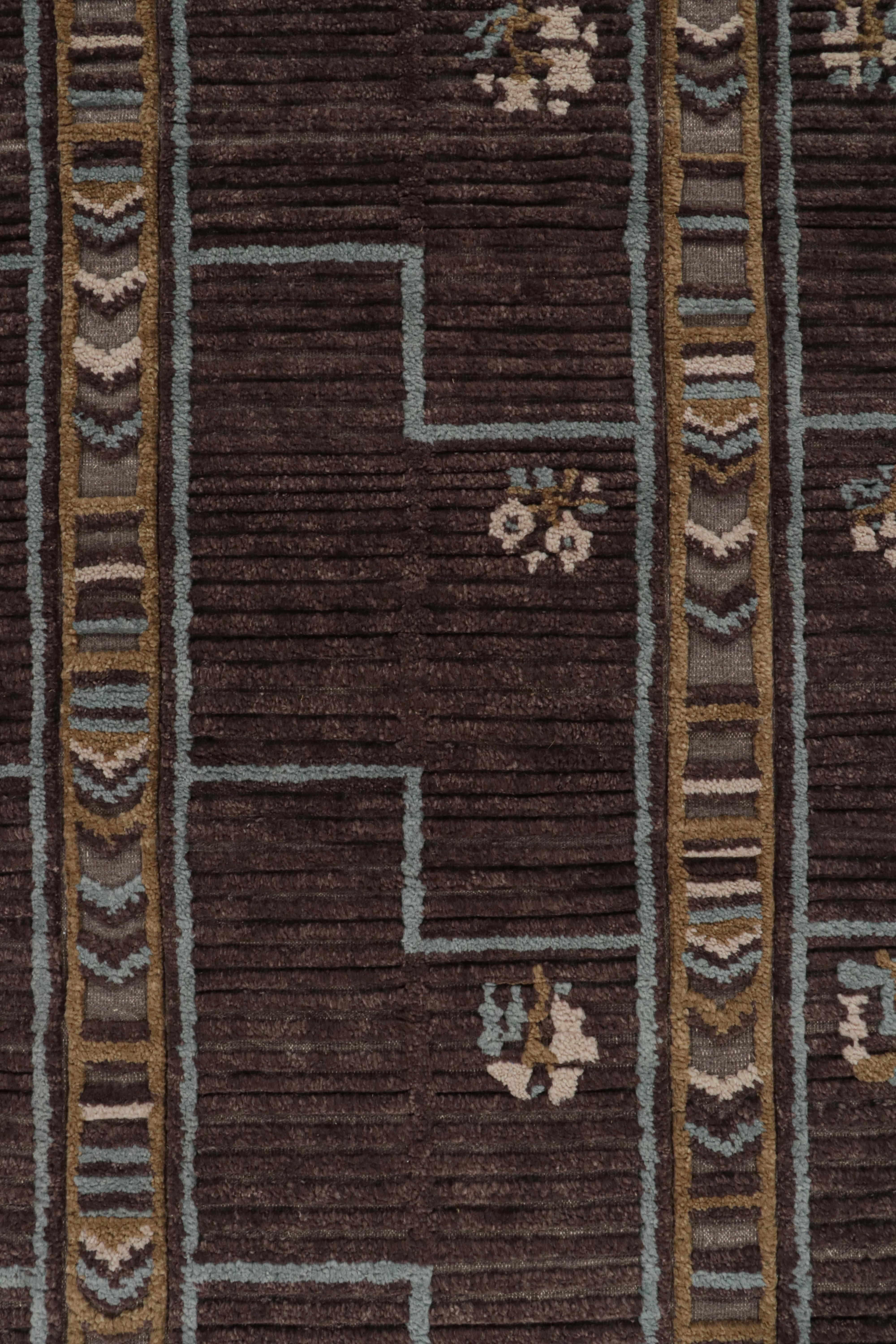 Rug & Kilim’s Scandinavian Style Rug in Brown, Blue & Gold Patterns In New Condition For Sale In Long Island City, NY