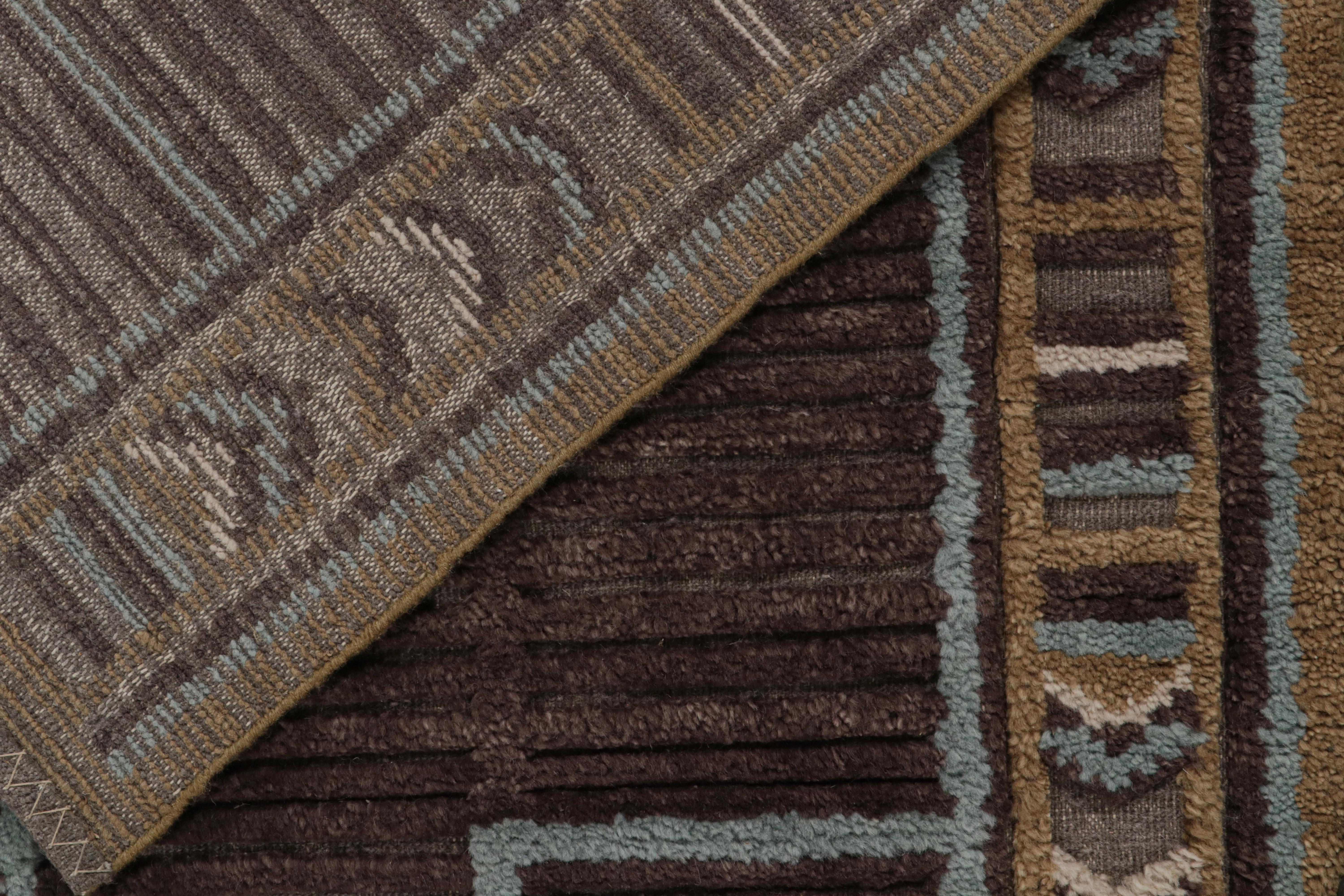 Contemporary Rug & Kilim’s Scandinavian Style Rug in Brown, Blue & Gold Patterns For Sale