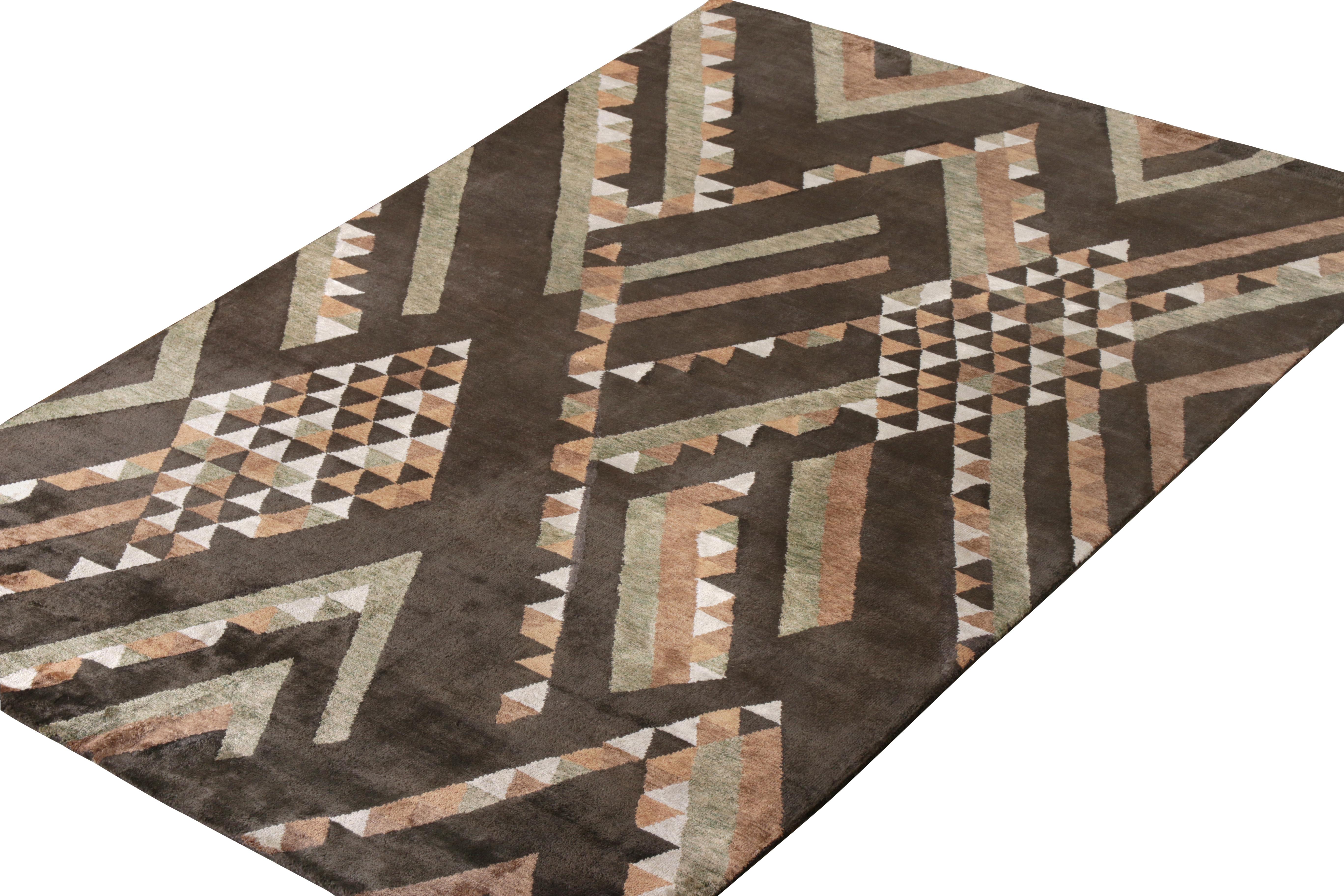Scandinavian Modern Rug & Kilim’s Scandinavian Style Rug in Brown Geometric Pattern For Sale