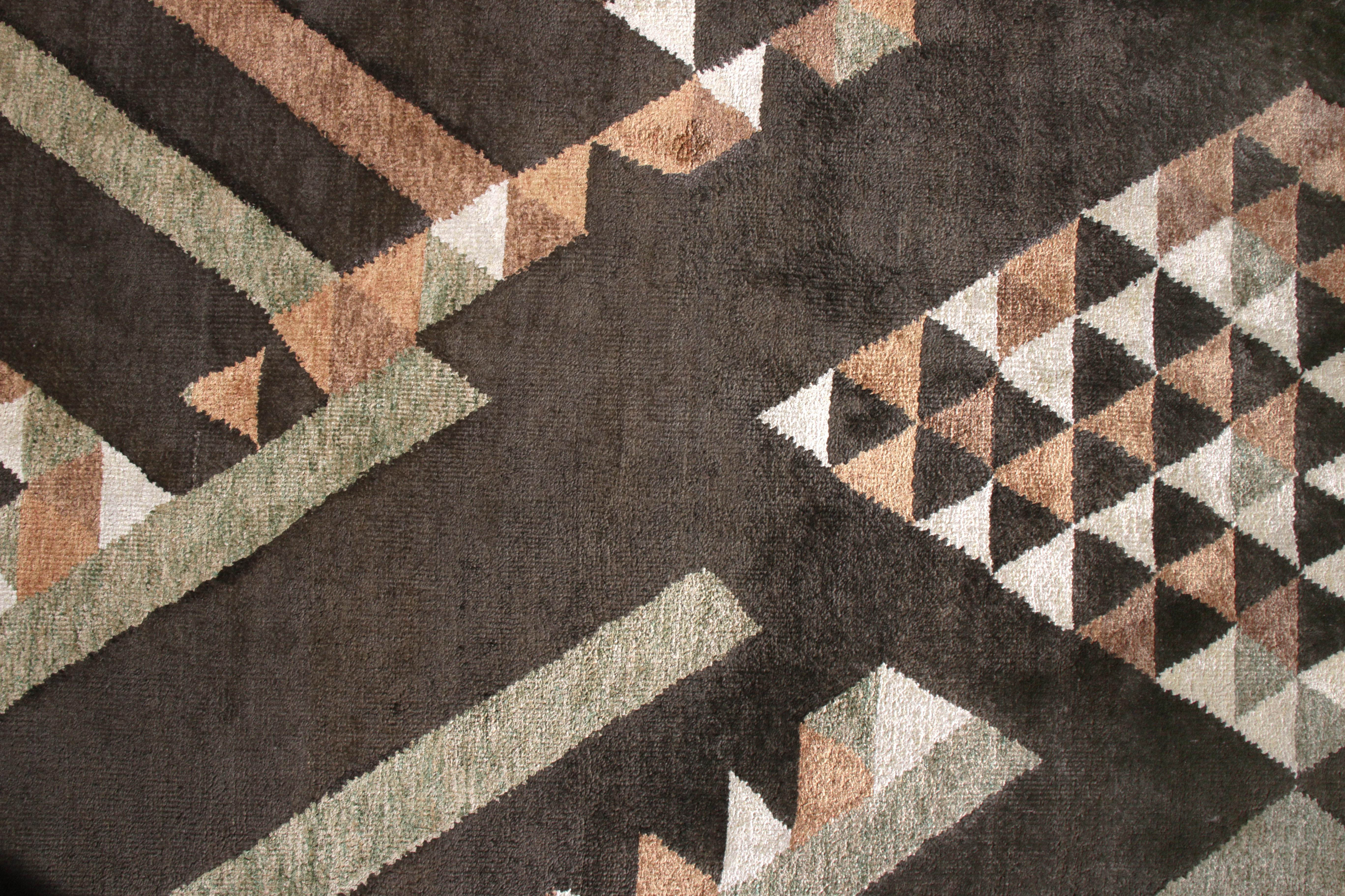 Hand-Knotted Rug & Kilim’s Scandinavian Style Rug in Brown Geometric Pattern For Sale