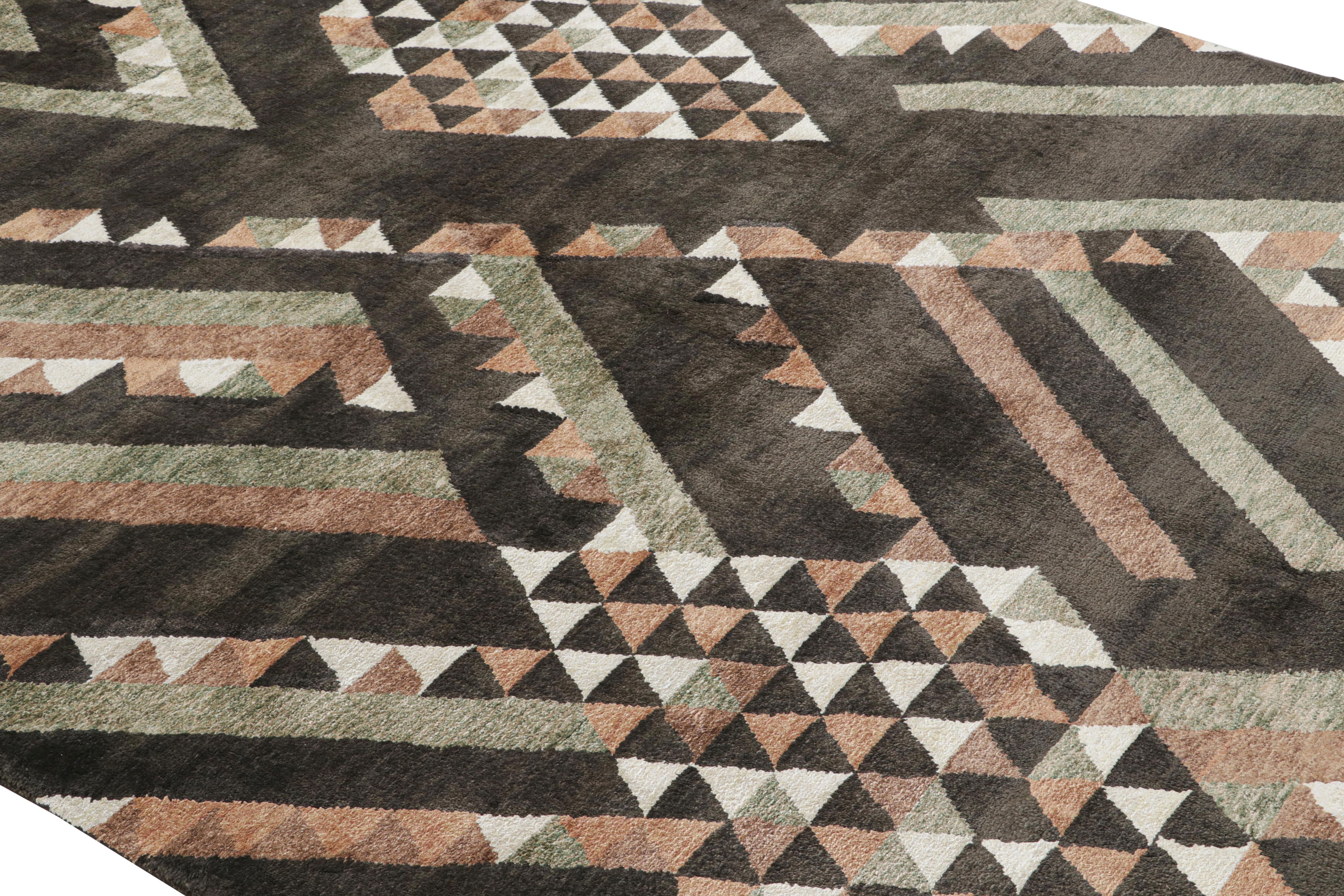 Indien Rug & Kilim's Scandinavian Style Rug in Brown Geometric Pattern (tapis de style scandinave à motifs géométriques) en vente