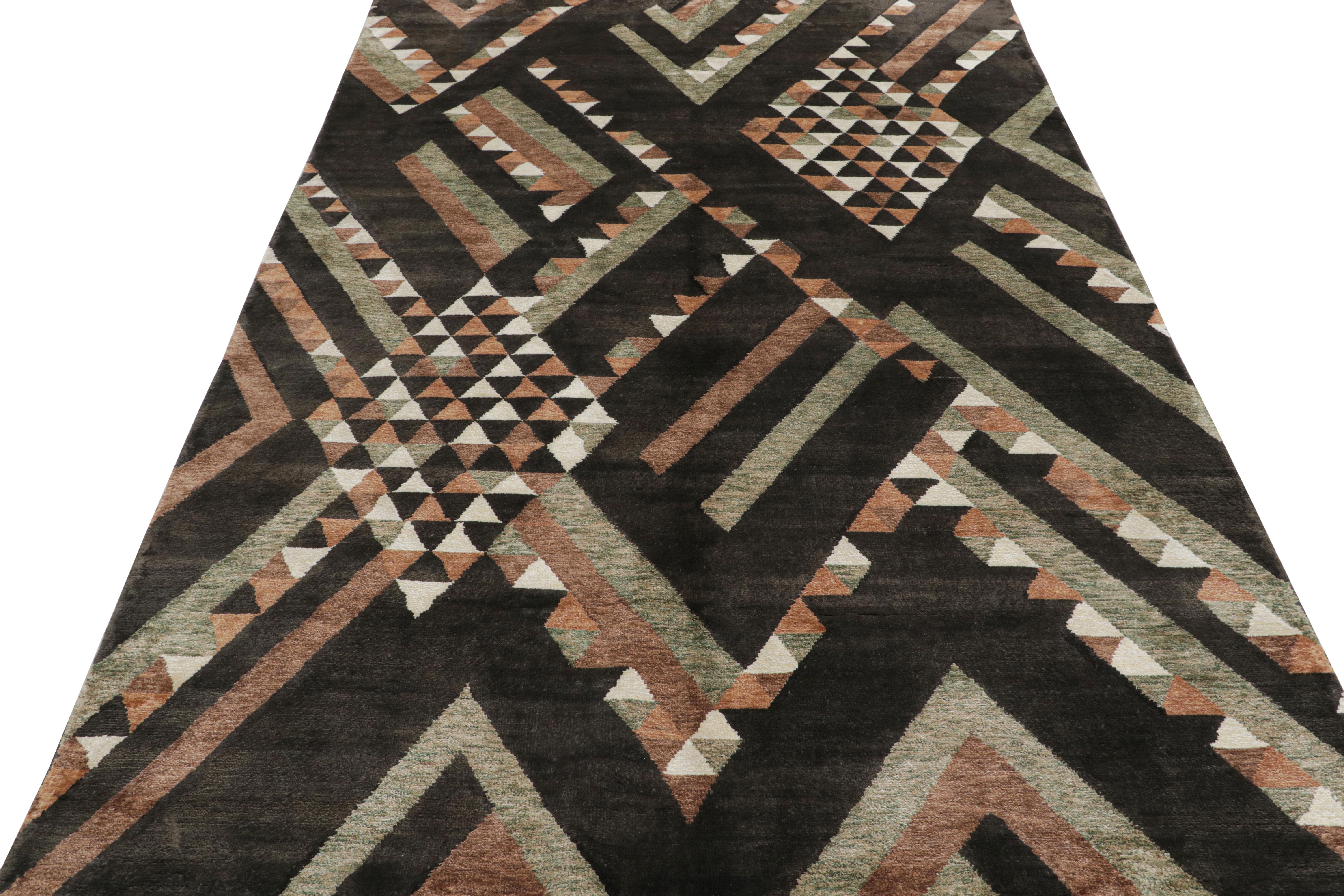 Scandinave moderne Rug & Kilim's Scandinavian Style Rug in Brown Geometric Pattern (tapis de style scandinave à motifs géométriques) en vente