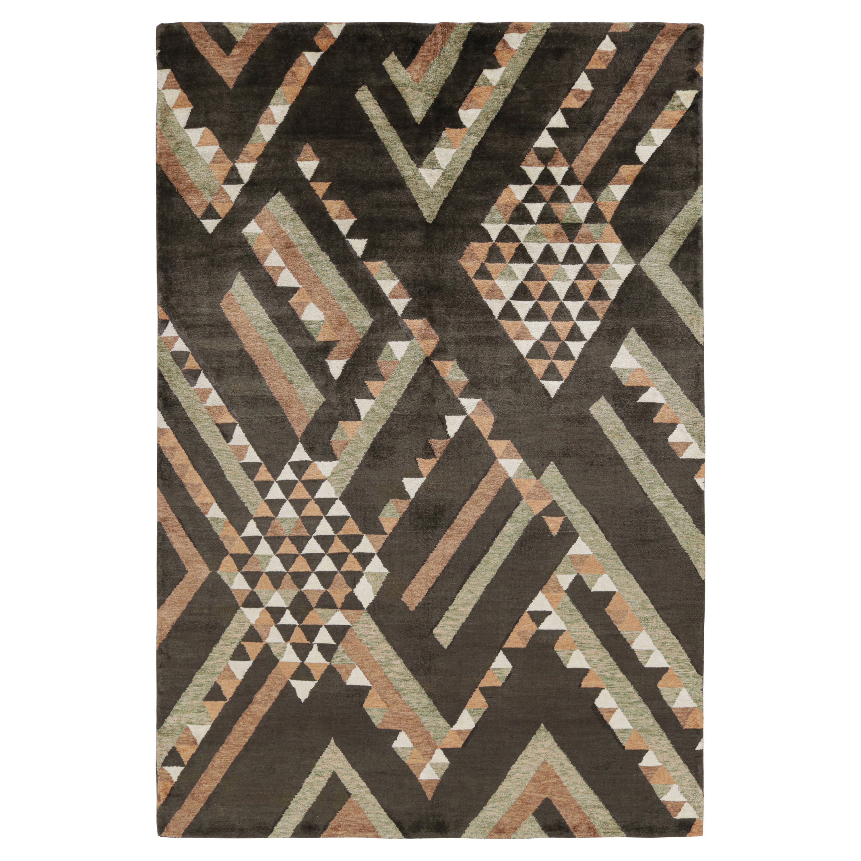 Rug & Kilim's Scandinavian Style Rug in Brown Geometric Pattern (tapis de style scandinave à motifs géométriques) en vente