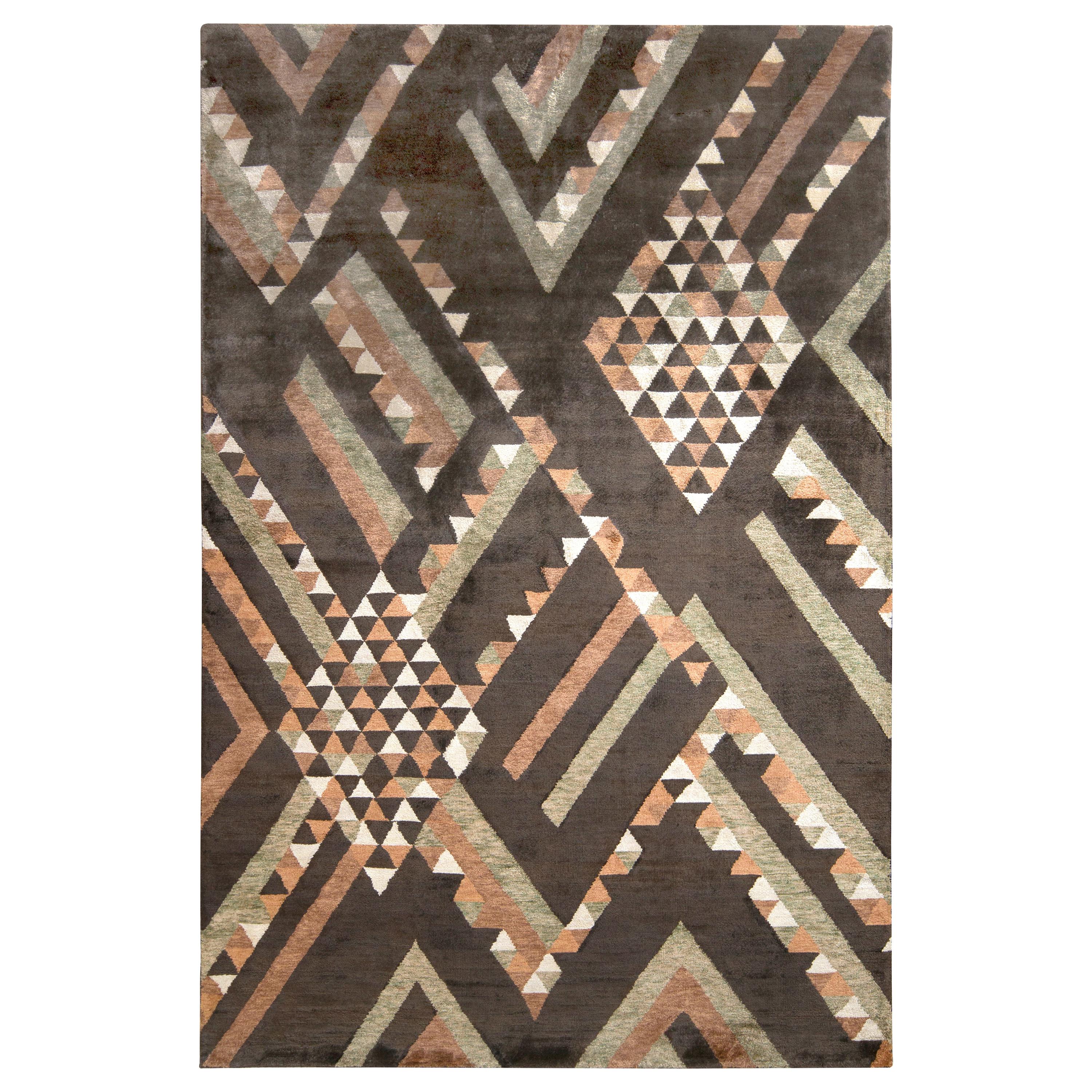 Rug & Kilim’s Scandinavian Style Rug in Brown Geometric Pattern