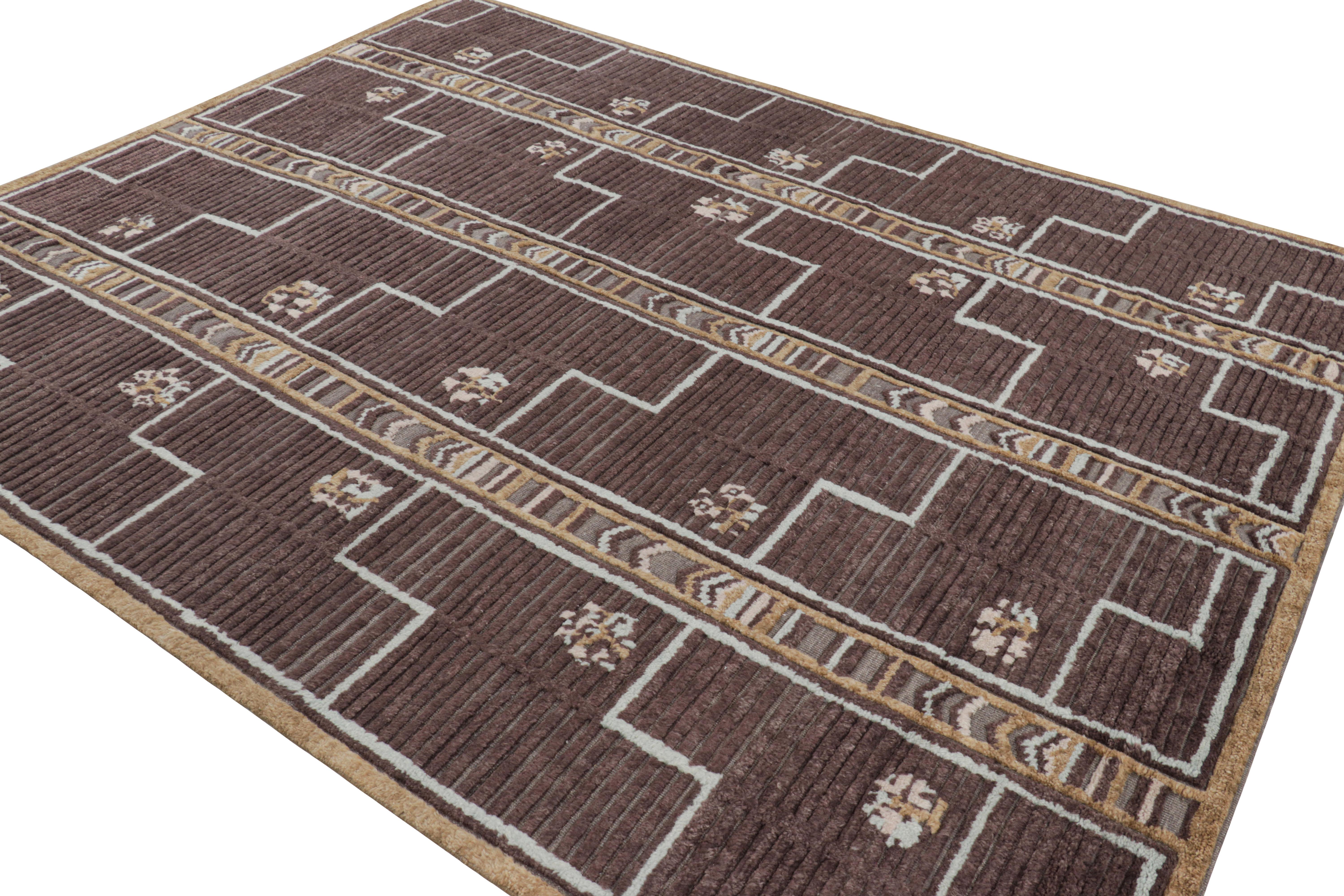 Hand-Knotted Rug & Kilim’s Scandinavian Style Rug in Brown Geometric Patterns For Sale