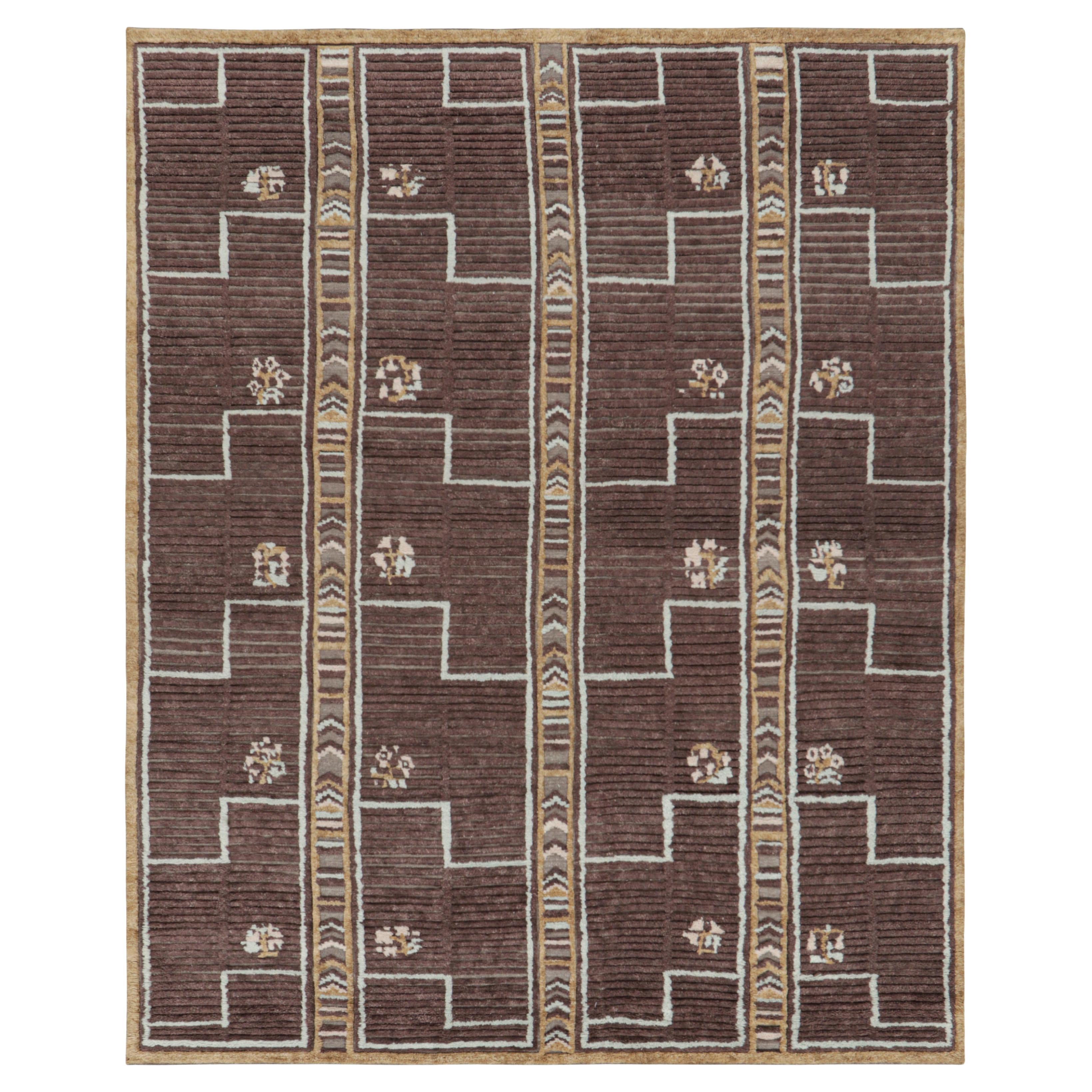 Rug & Kilim’s Scandinavian Style Rug in Brown Geometric Patterns