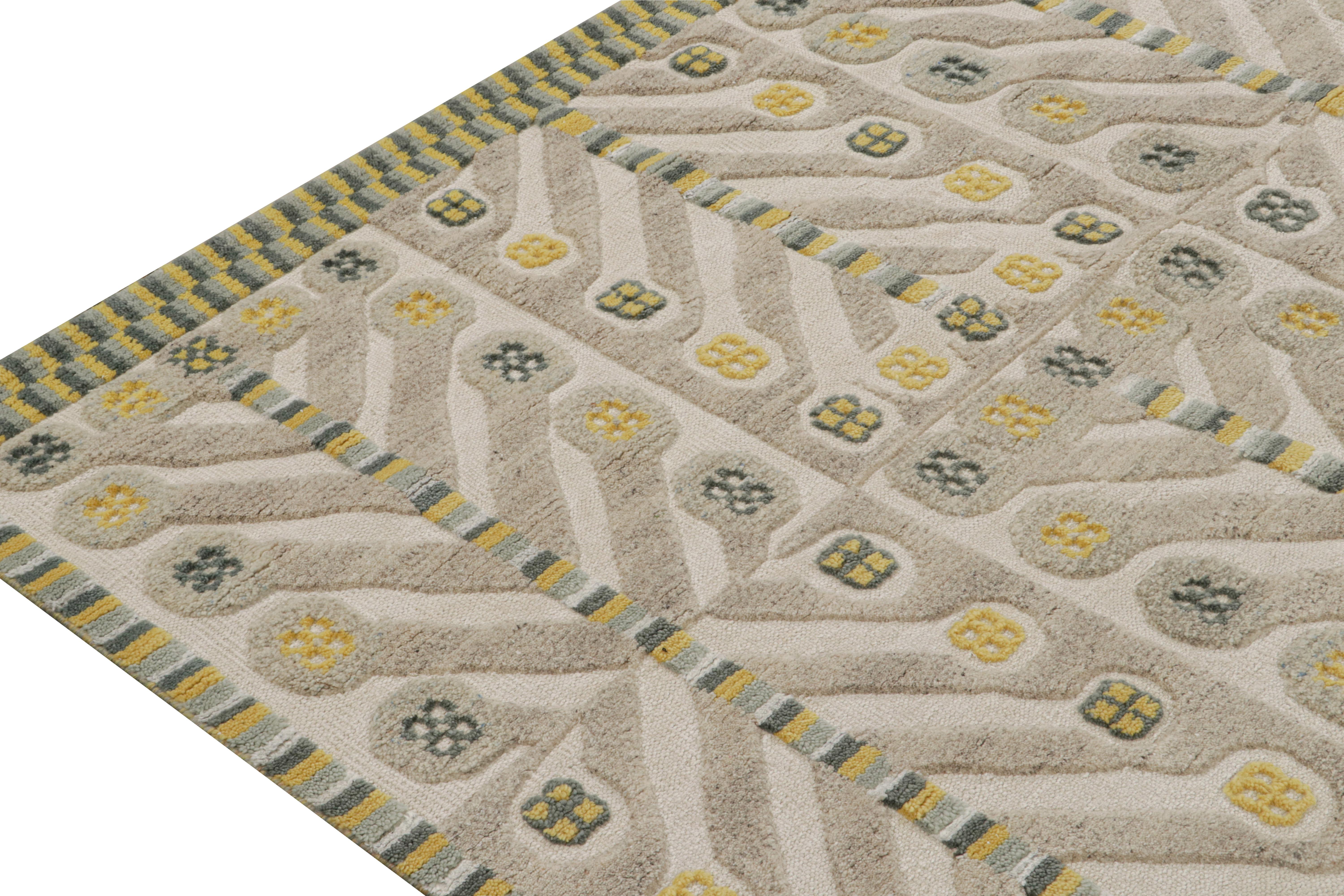Noué à la main Rug & Kilim’s Scandinavian Style Rug in Brown, gray-Blue & Gold Patterns en vente