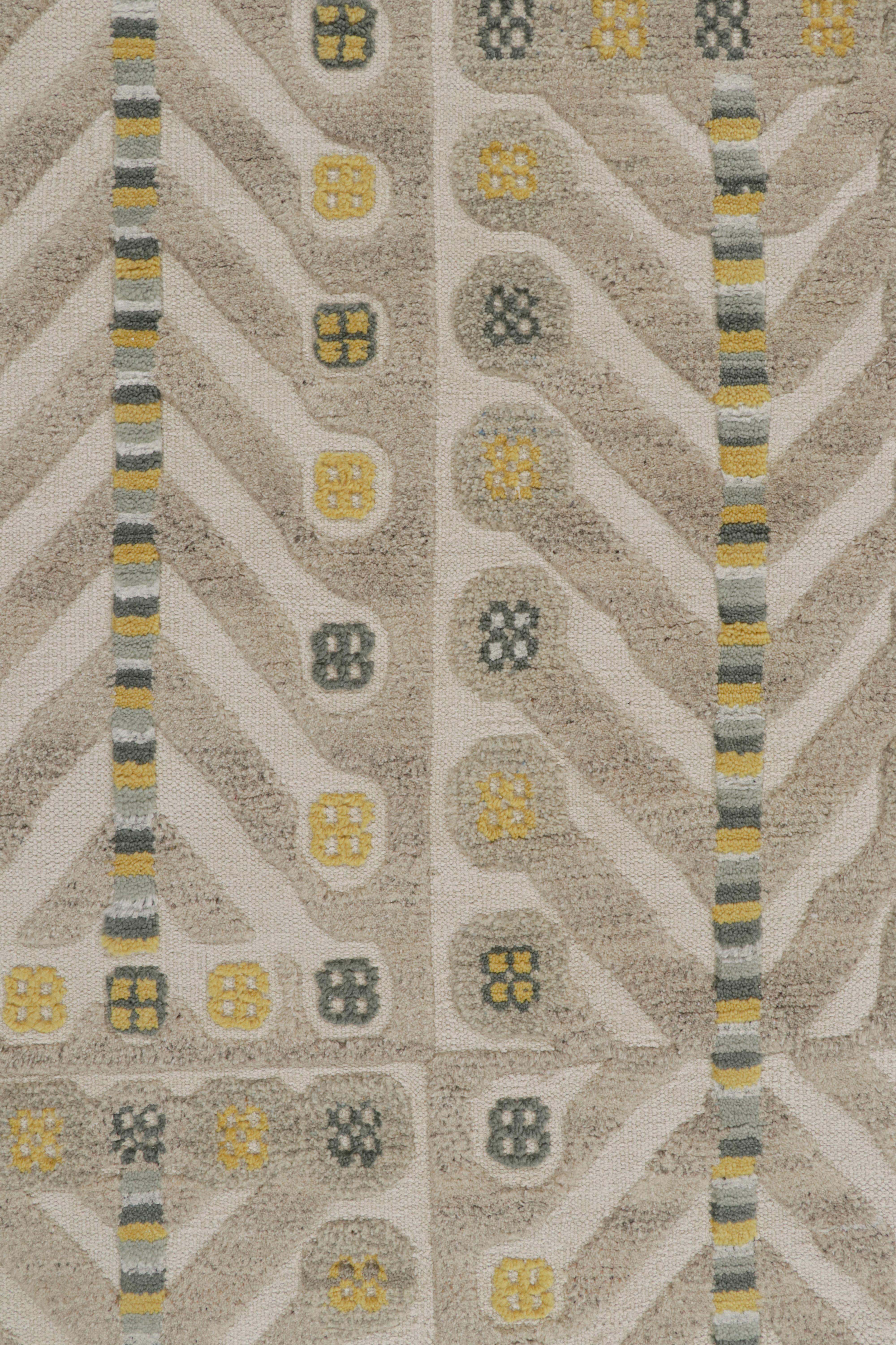 Rug & Kilim’s Scandinavian Style Rug in Brown, gray-Blue & Gold Patterns Neuf - En vente à Long Island City, NY