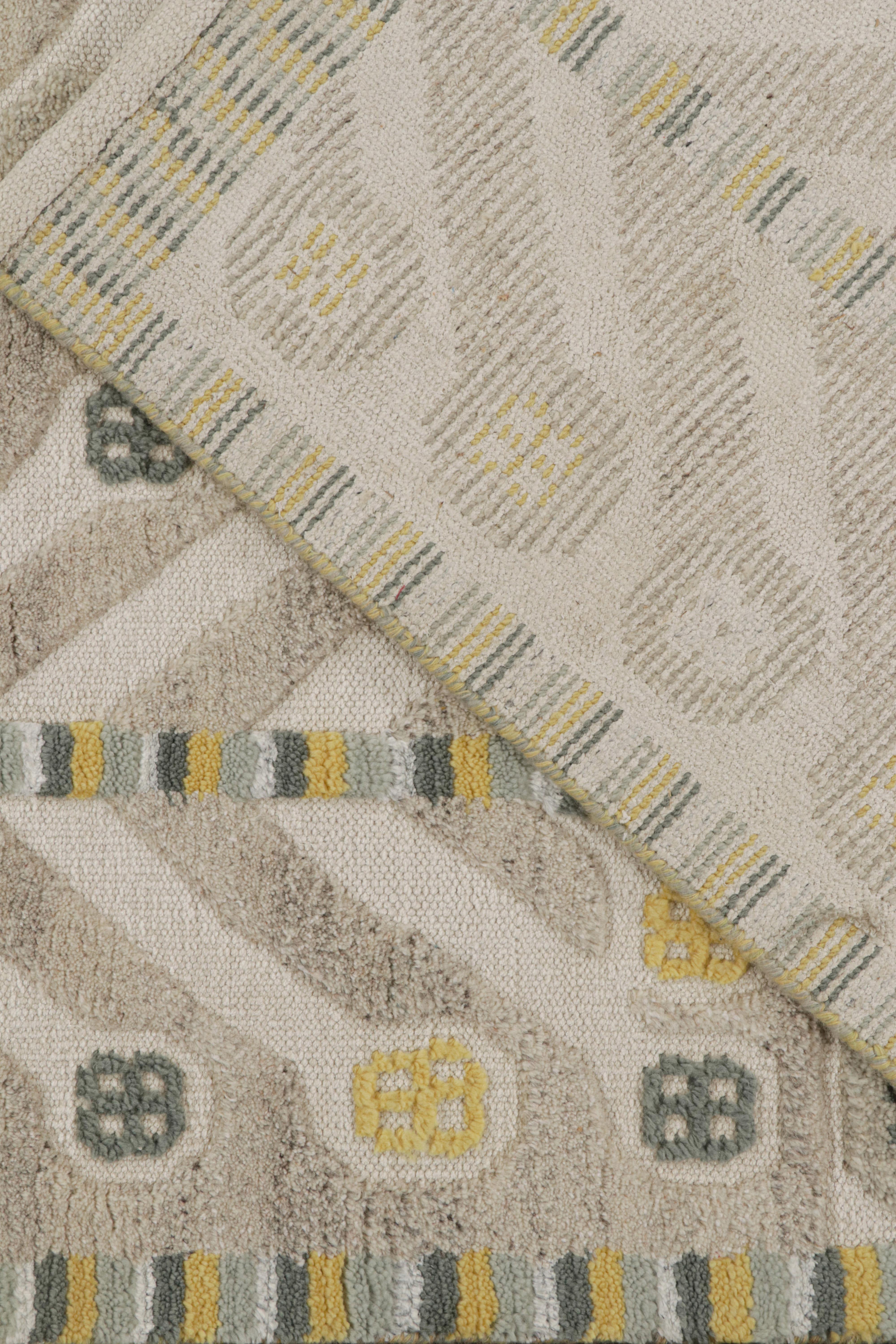 Contemporary Rug & Kilim’s Scandinavian Style Rug in Brown, gray-Blue & Gold Patterns For Sale