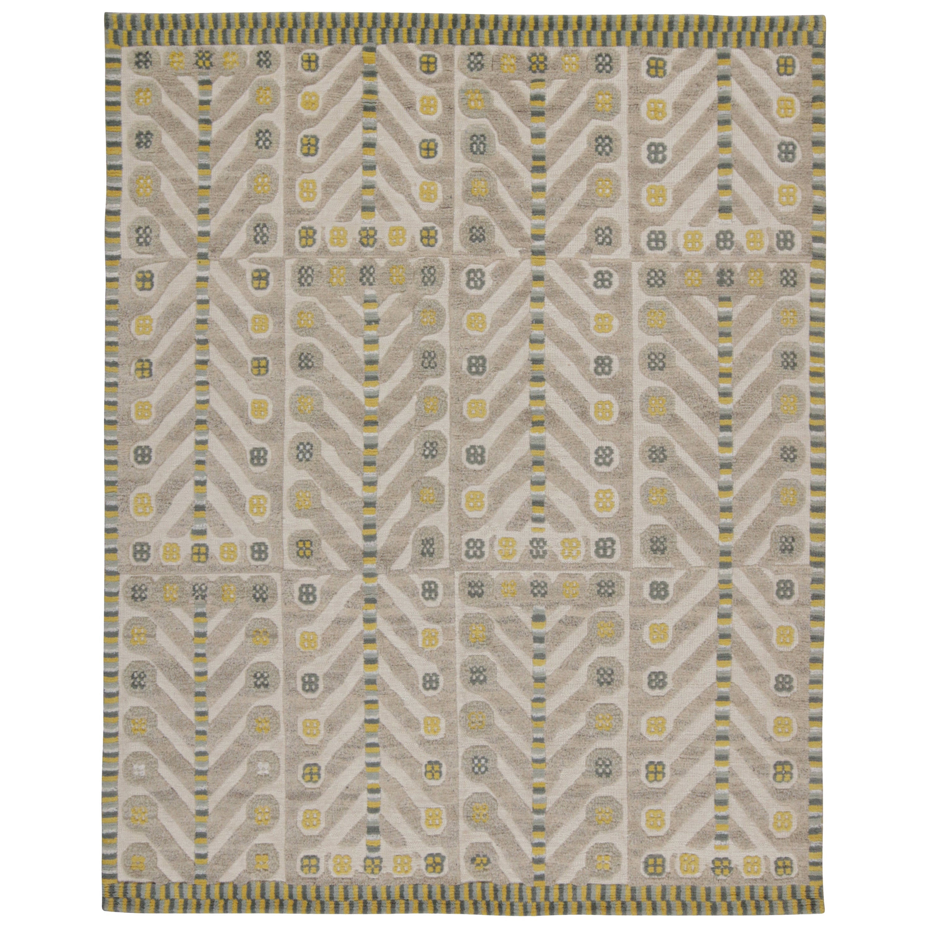 Rug & Kilim’s Scandinavian Style Rug in Brown, gray-Blue & Gold Patterns