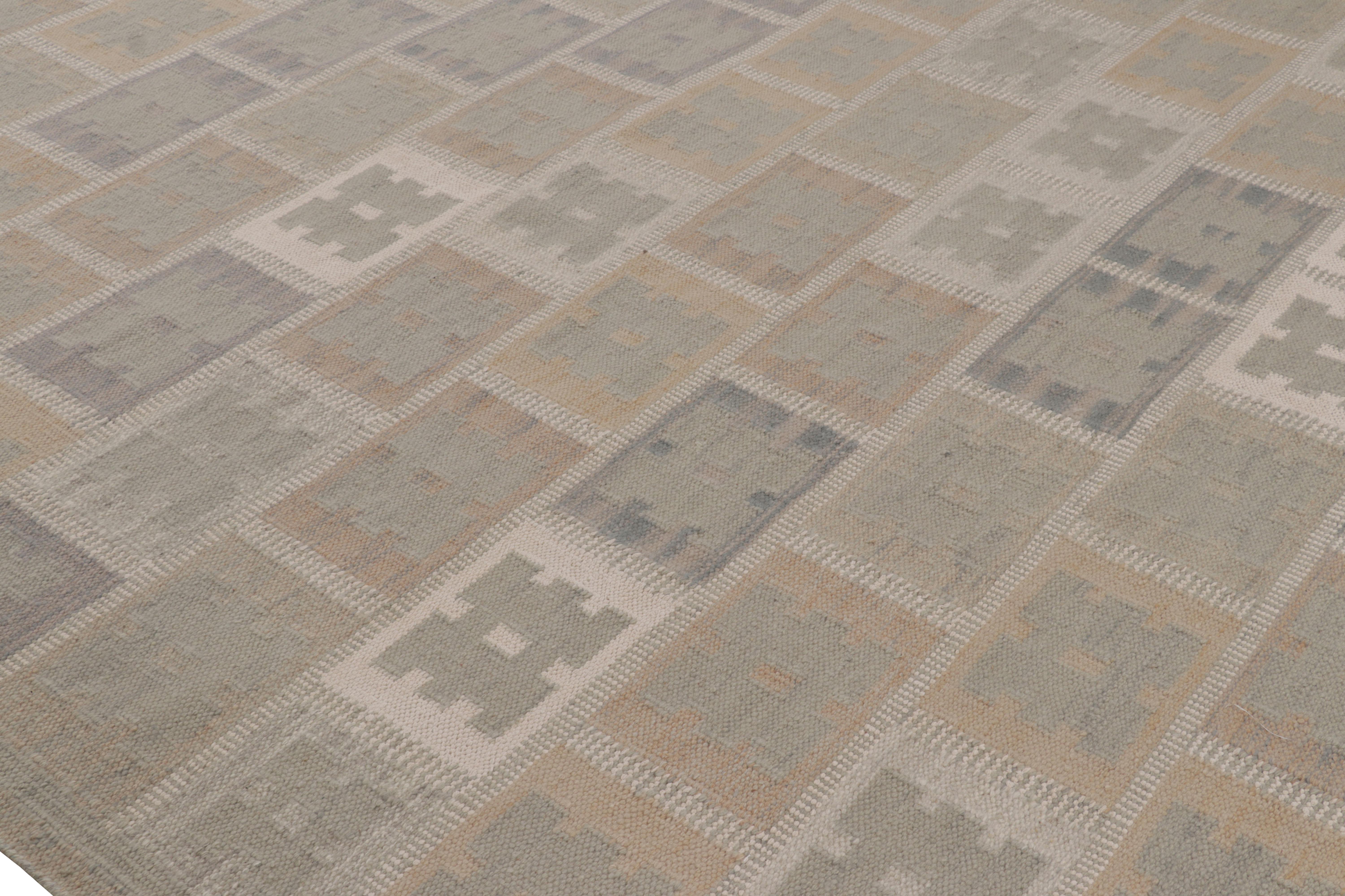 Questo kilim scandinavo 10x14, tessuto a mano in lana, dalla nostra celebre trama piatta della pluripremiata collezione, gode della finezza dell'estetica svedese e di un sapiente motivo geometrico. 

Sul design: 

Gli ammiratori dell'artigianato