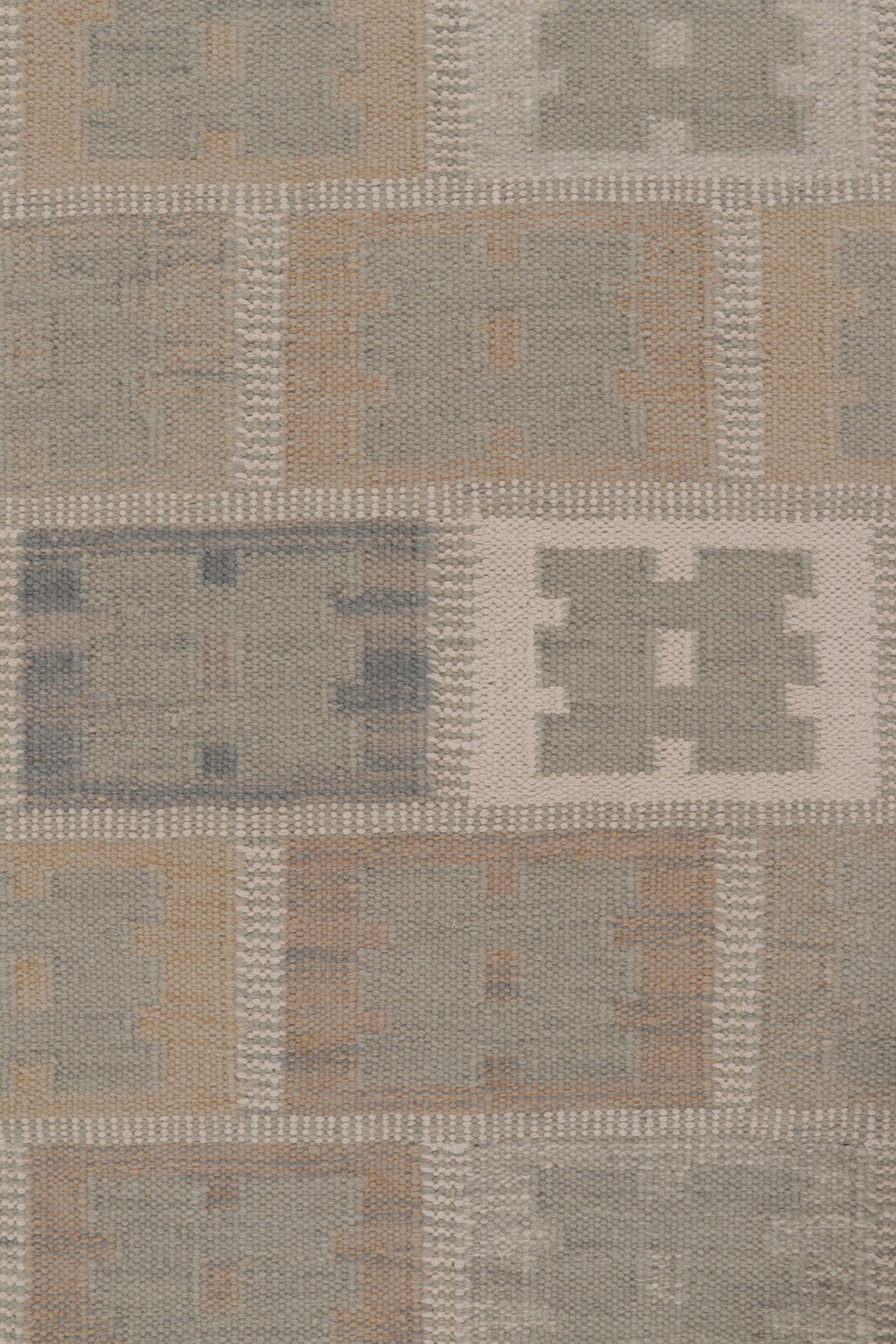 Moderno Tappeto in stile scandinavo Rug & Kilim in marrone e verde con motivi geometrici in vendita