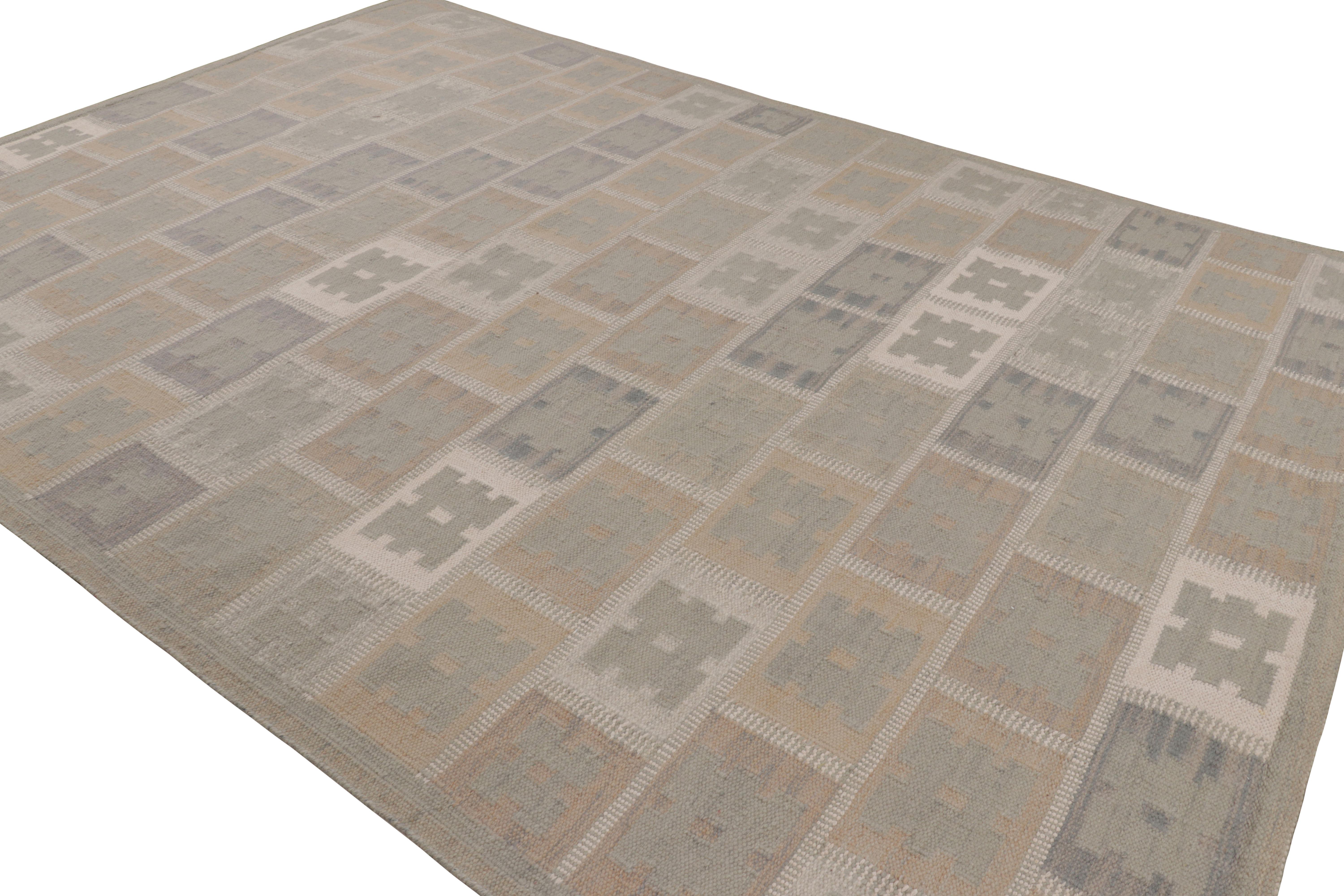 Indiano Tappeto in stile scandinavo Rug & Kilim in marrone e verde con motivi geometrici in vendita