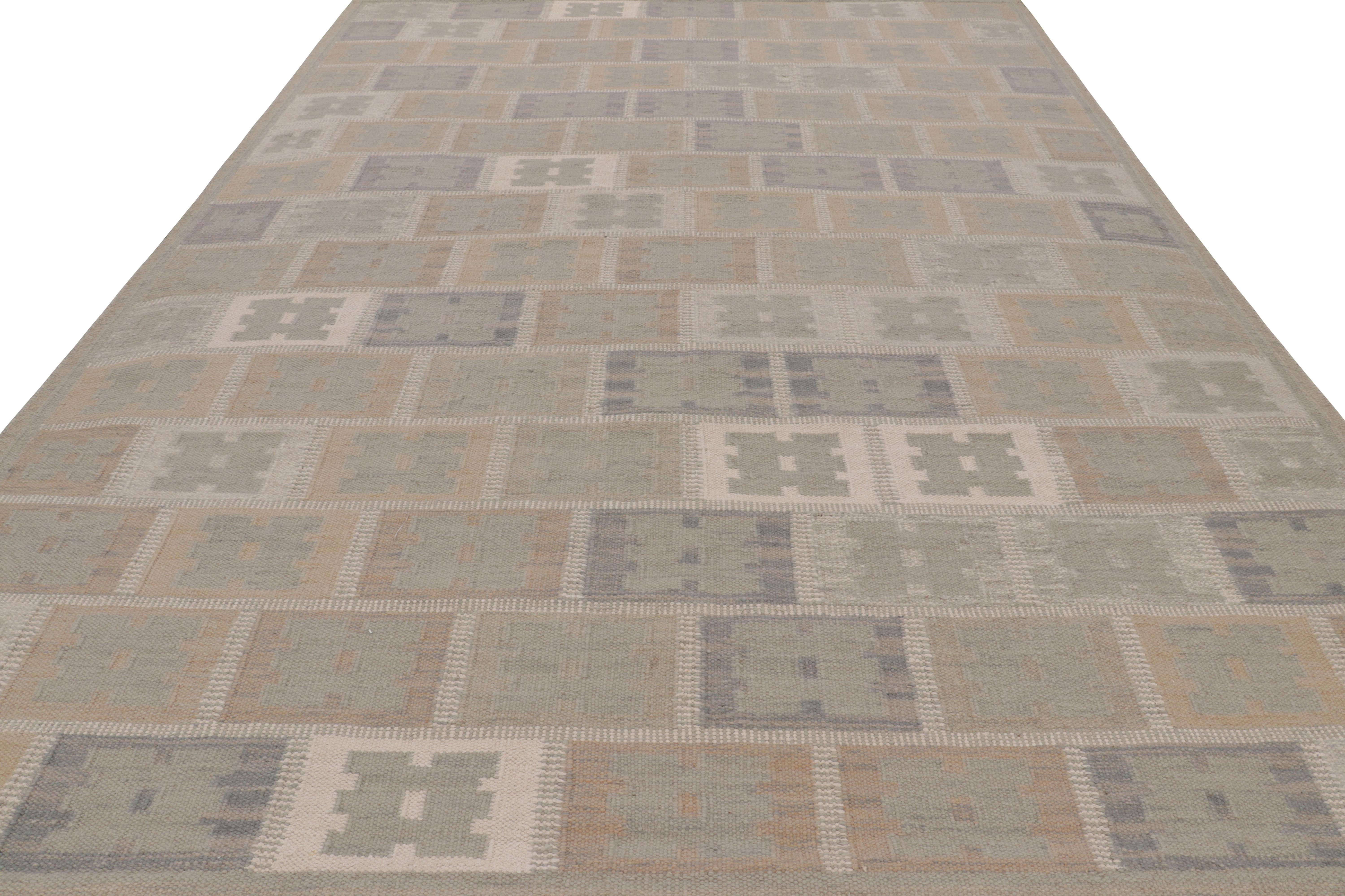 Tessuto a mano Tappeto in stile scandinavo Rug & Kilim in marrone e verde con motivi geometrici in vendita