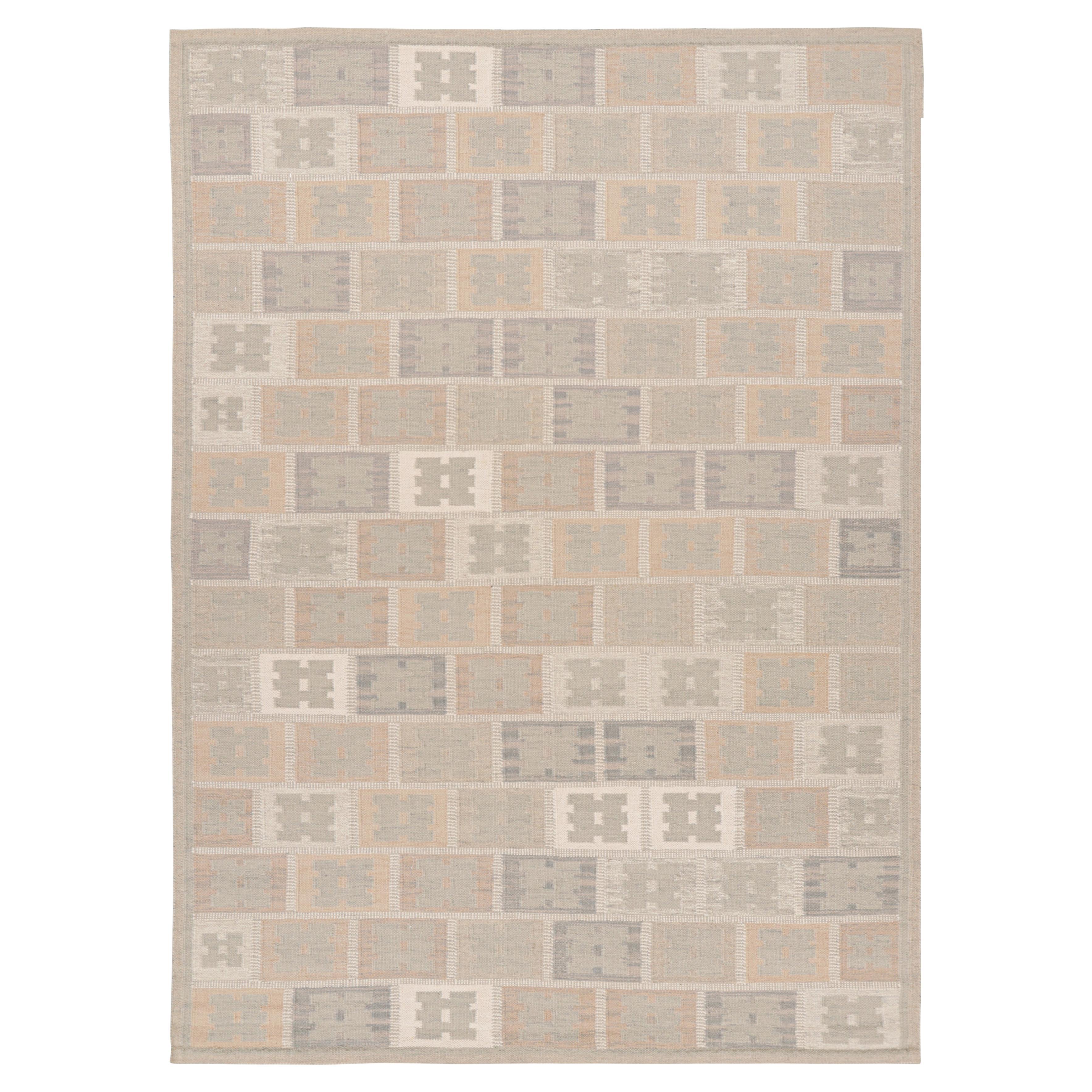 Rug & Kilim’s Scandinavian Style Rug in Brown & Green with Geometric Patterns