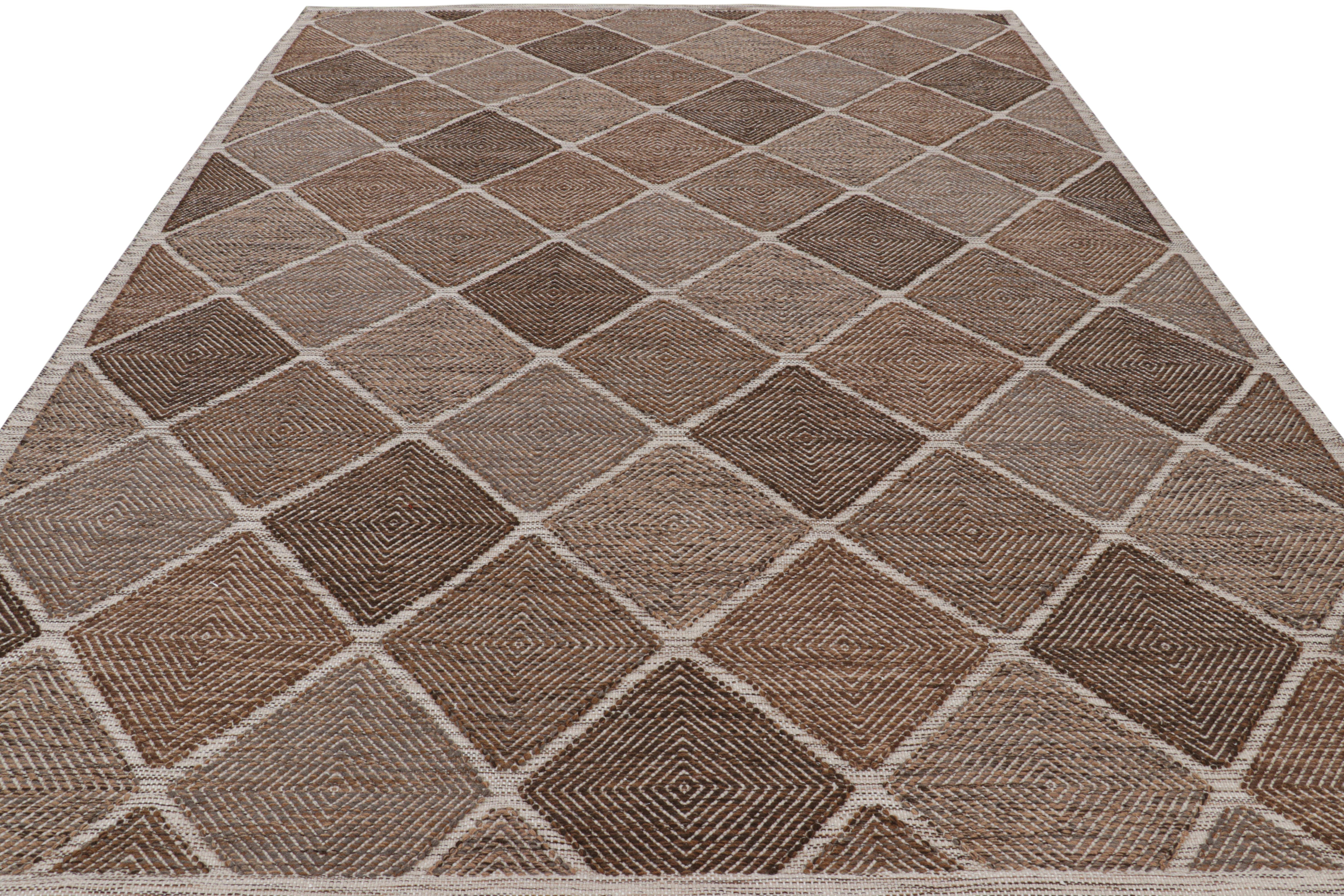 Rug & Kilim's Teppich im skandinavischen Stil in Brown-Tönen mit Rautenmustern (Handgewebt) im Angebot