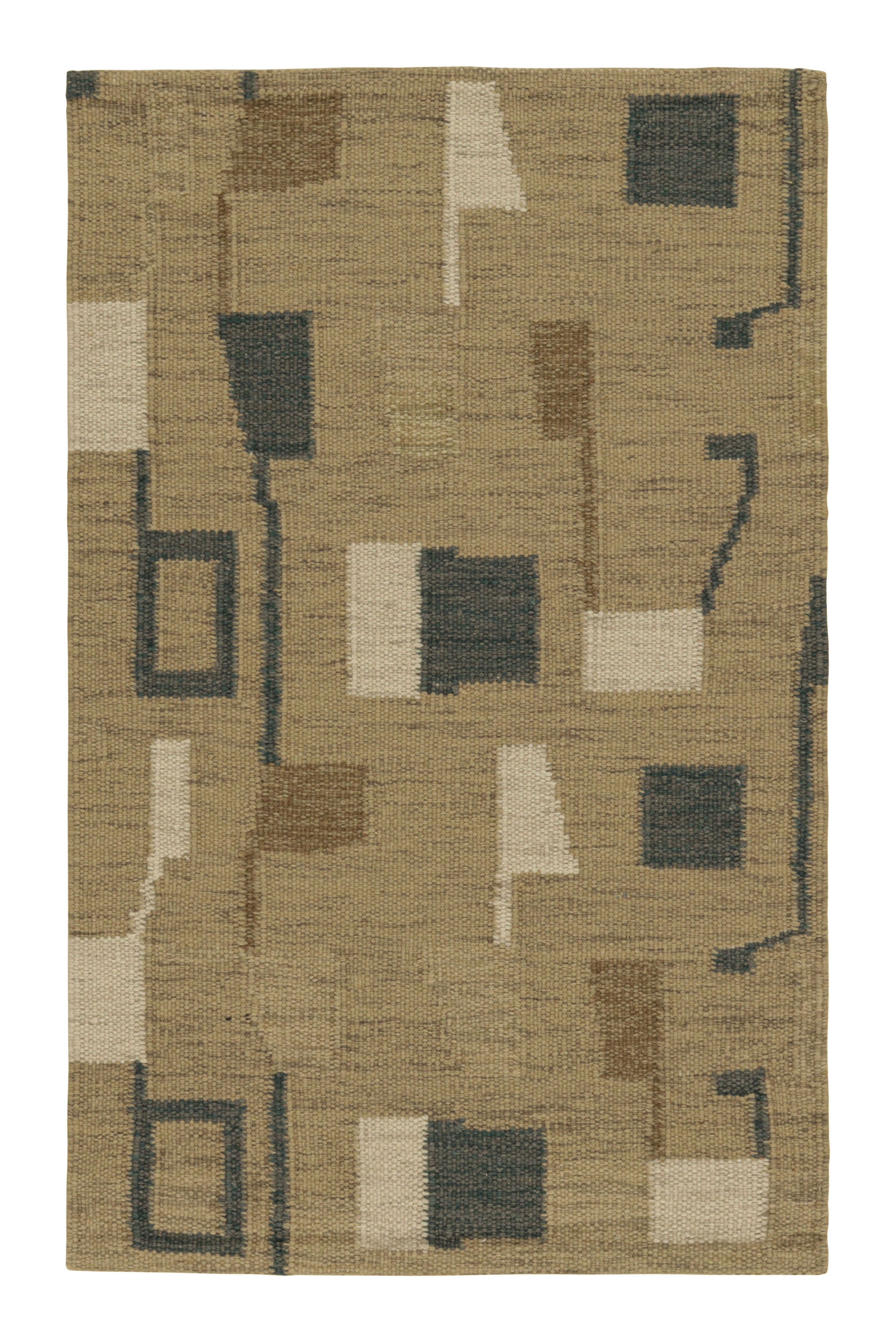 Rug & Kilim’s Scandinavian Style Rug in Brown with Blue, Beige Geometric Pattern