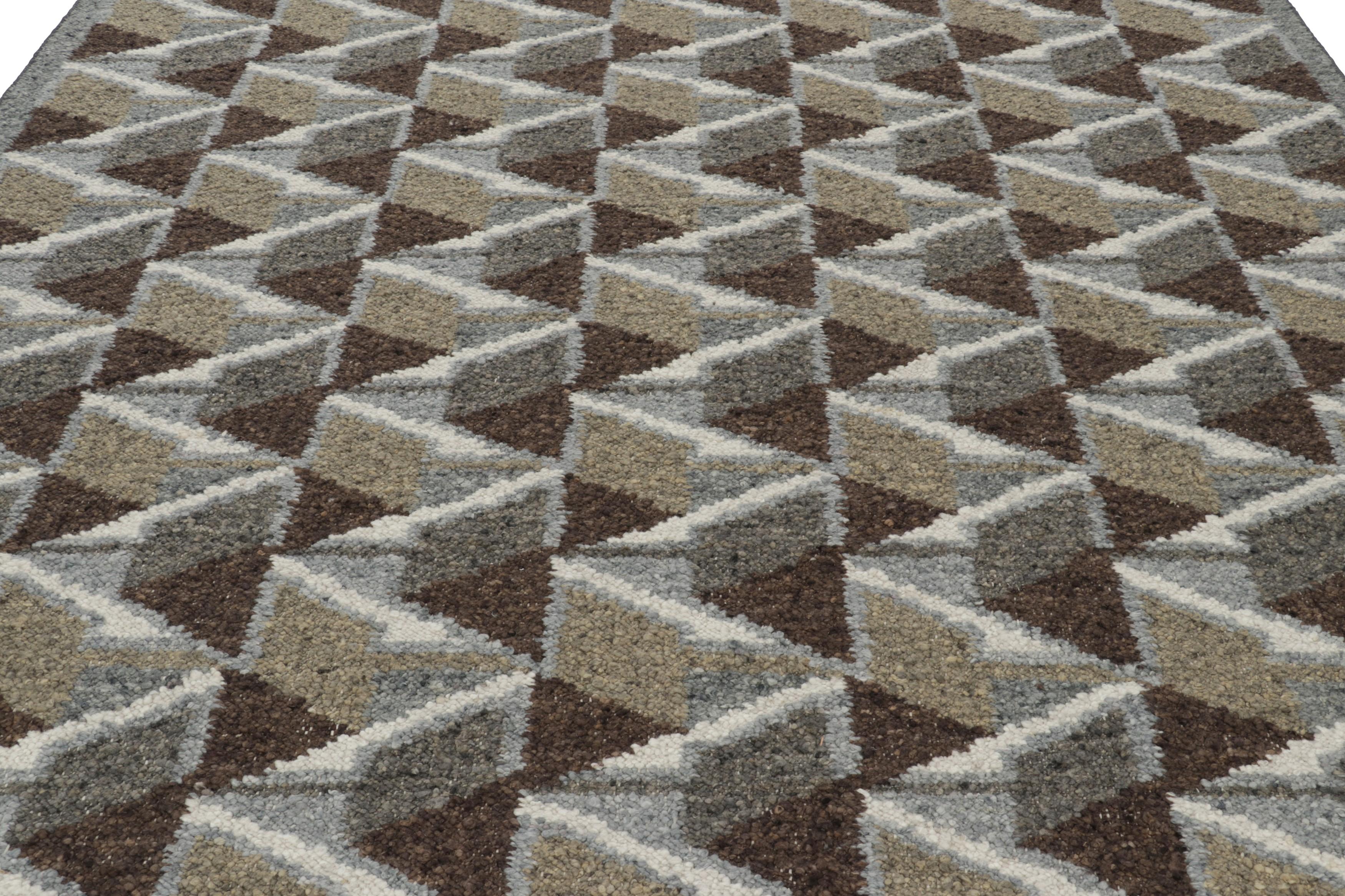 Dieser 9x12 große Teppich ist eine neue Ergänzung der preisgekrönten skandinavischen Teppichkollektion von Rug & Kilim. Das aus handgewebter Wolle gefertigte Design ist von den minimalistischen schwedischen Textildesigns der Rollakhan- und
