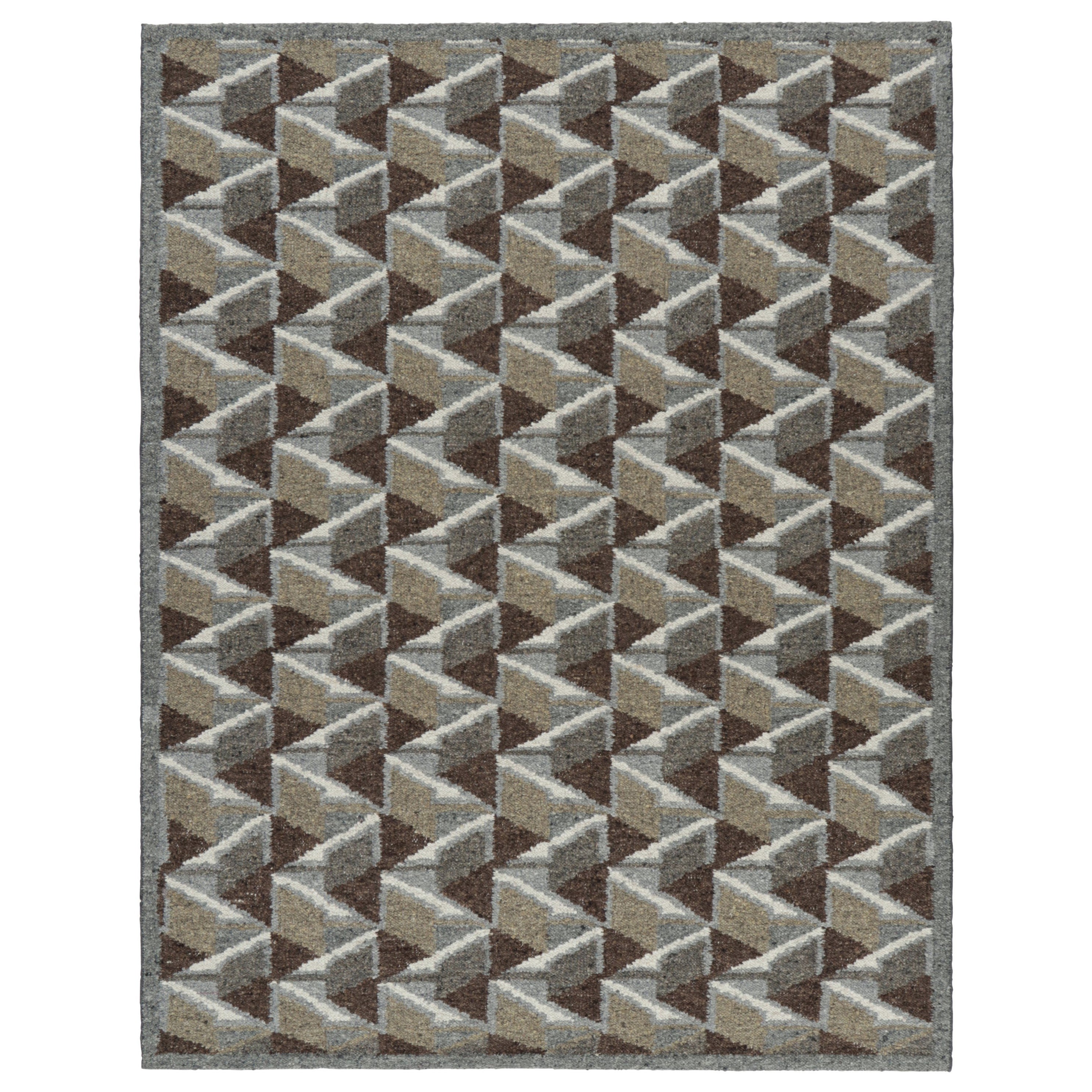 Rug & Kilim's Teppich im skandinavischen Stil in Braun mit geometrischen Chevron-Mustern im Angebot