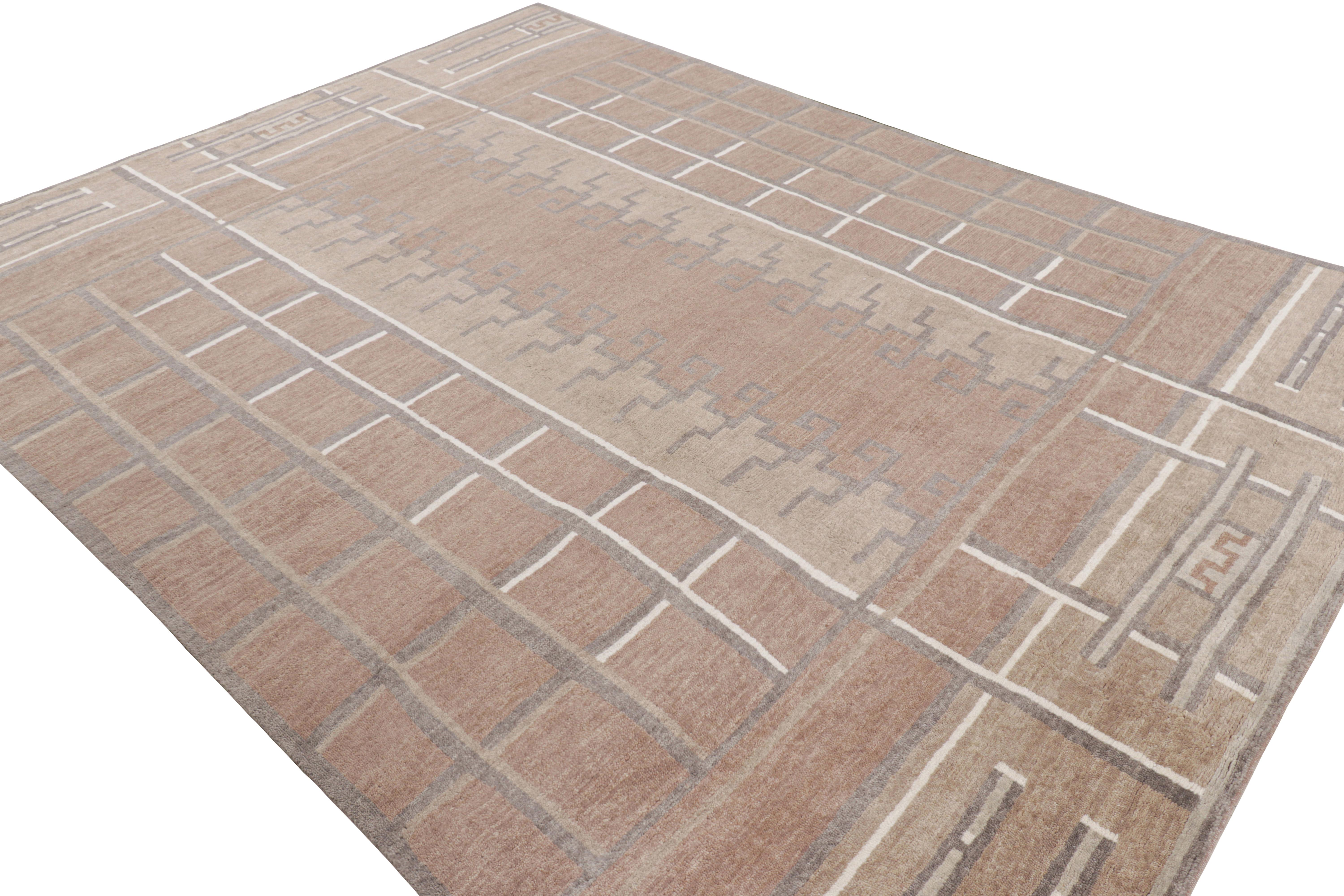 Indien Rug & Kilim's Scandinavian Style Rug in Brown with Geometric Patterns (tapis de style scandinave à motifs géométriques) en vente