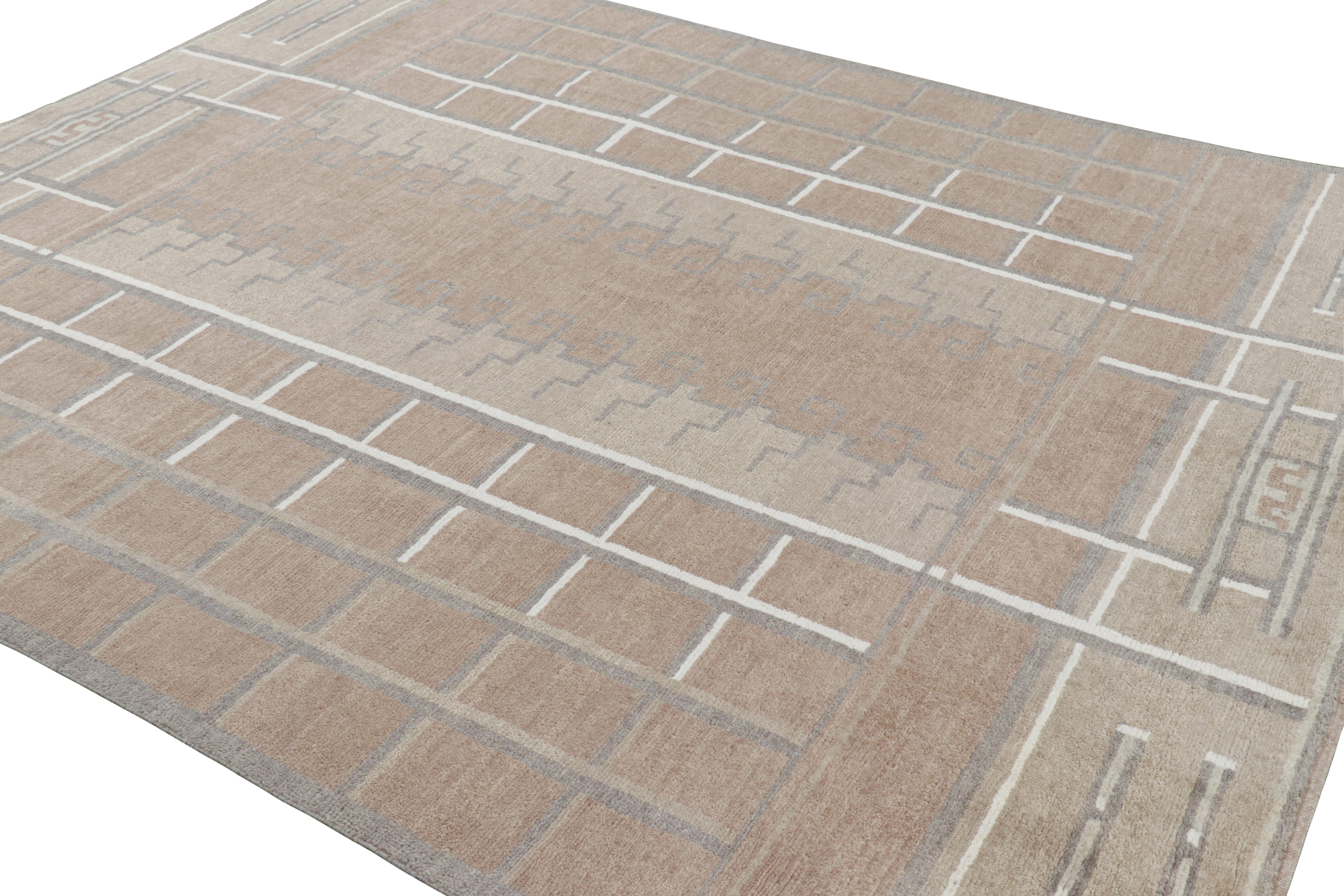 Indien Rug & Kilim's Scandinavian Style Rug in Brown with Geometric Patterns (tapis de style scandinave à motifs géométriques) en vente