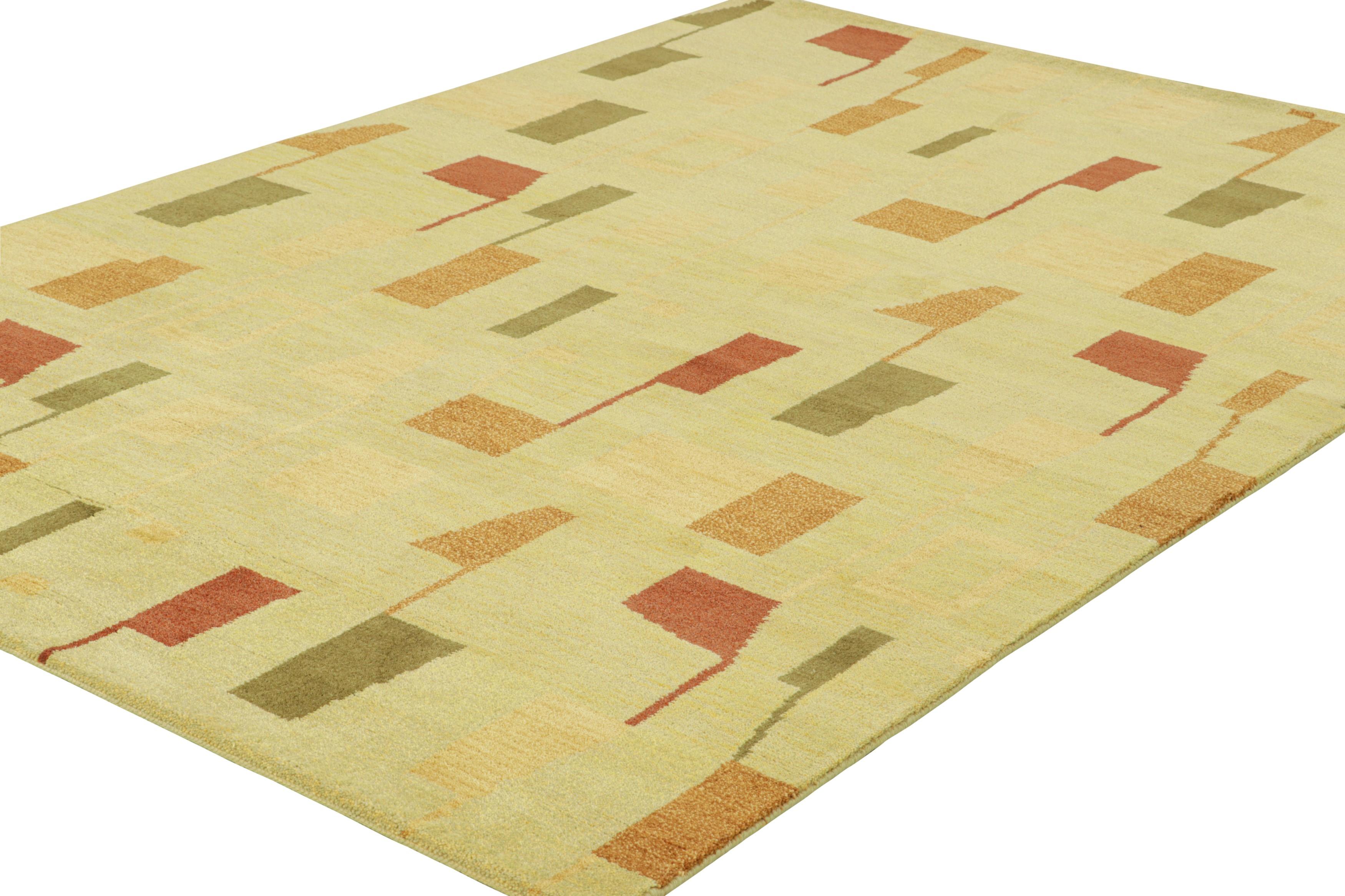 Indian Rug & Kilim’s Scandinavian Style Rug in Cream with Colorful Geometric Patterns For Sale