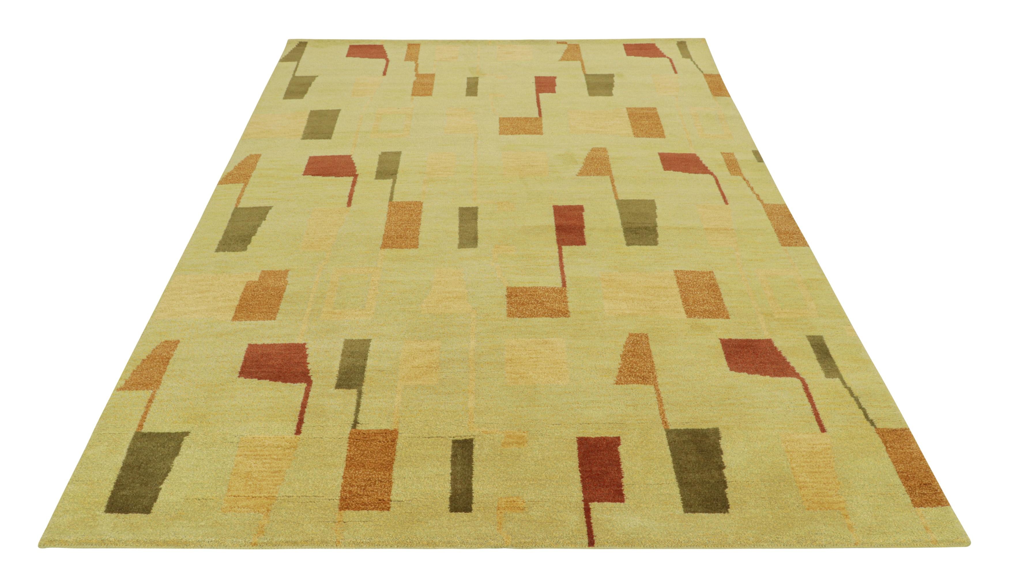 Hand-Knotted Rug & Kilim’s Scandinavian Style Rug in Cream with Colorful Geometric Patterns For Sale