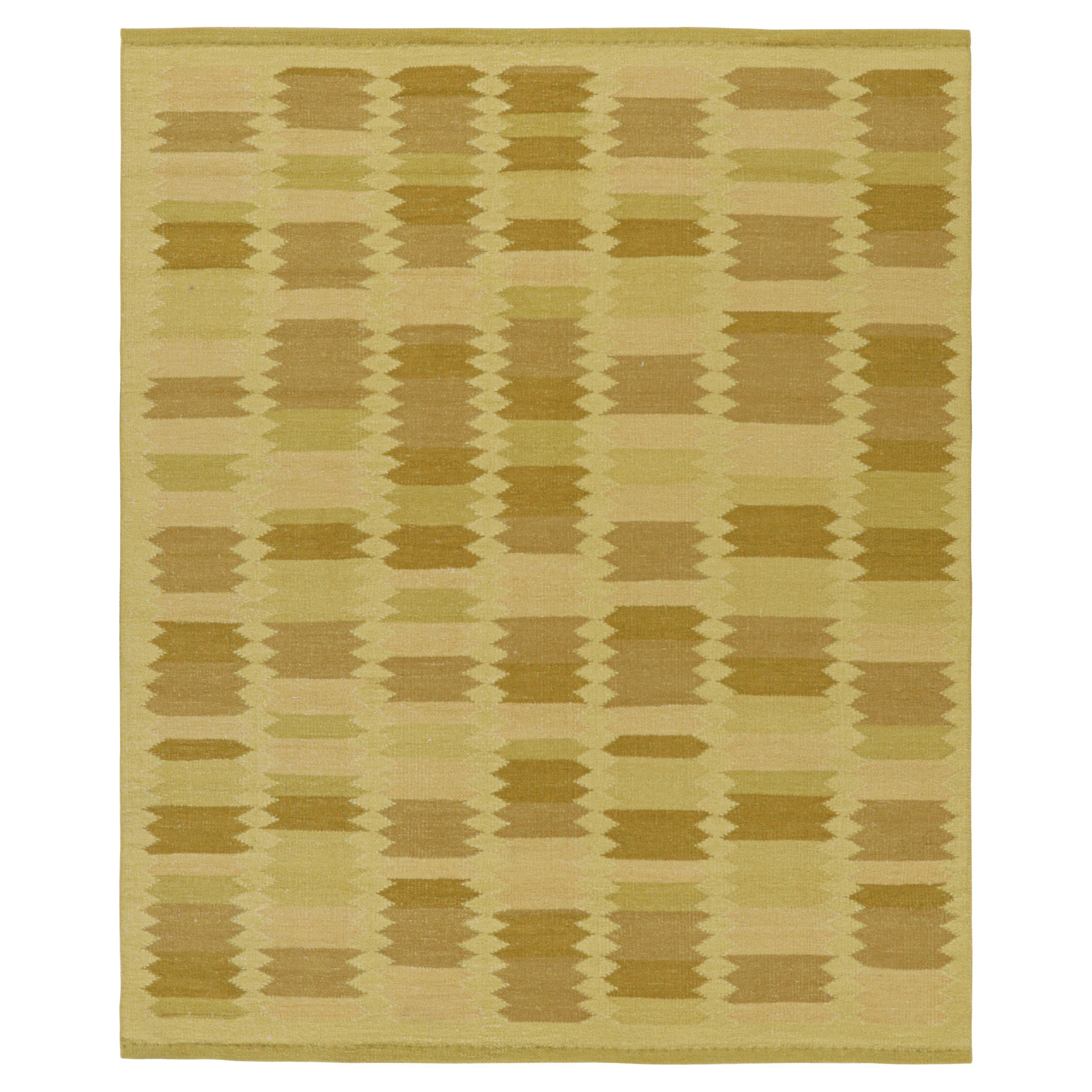 Rug & Kilim’s Scandinavian Style Rug in Gold and Chartreuse Geometric Patterns
