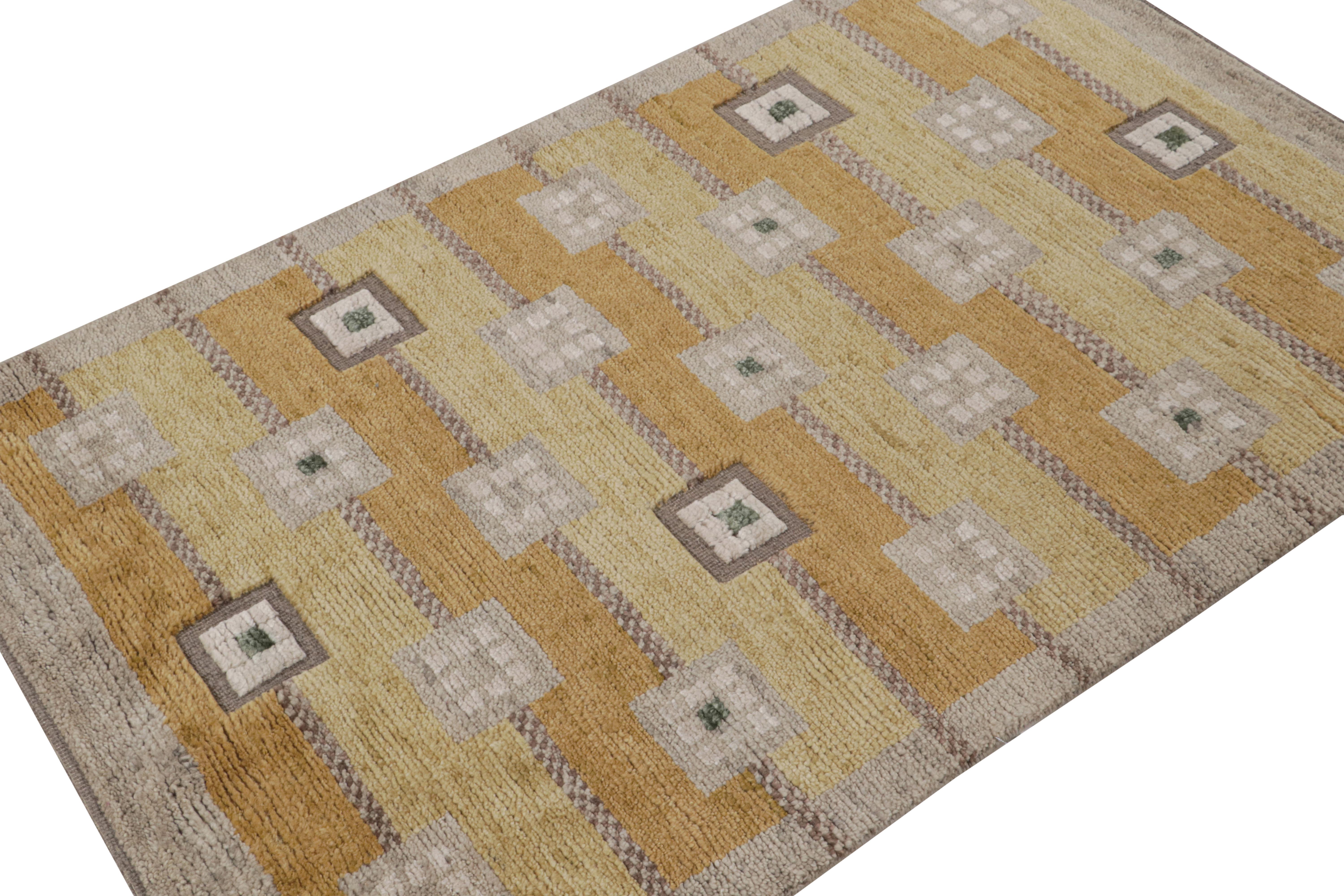 This 3x5 rug is from the Scandinavian rug collection by Rug & Kilim. Hand knotted in wool and undyed natural yarns, its design is a modern take on Rollakan and Rya rugs in the Swedish Deco style. 

On the Design: 

The Swedish style rug enjoys