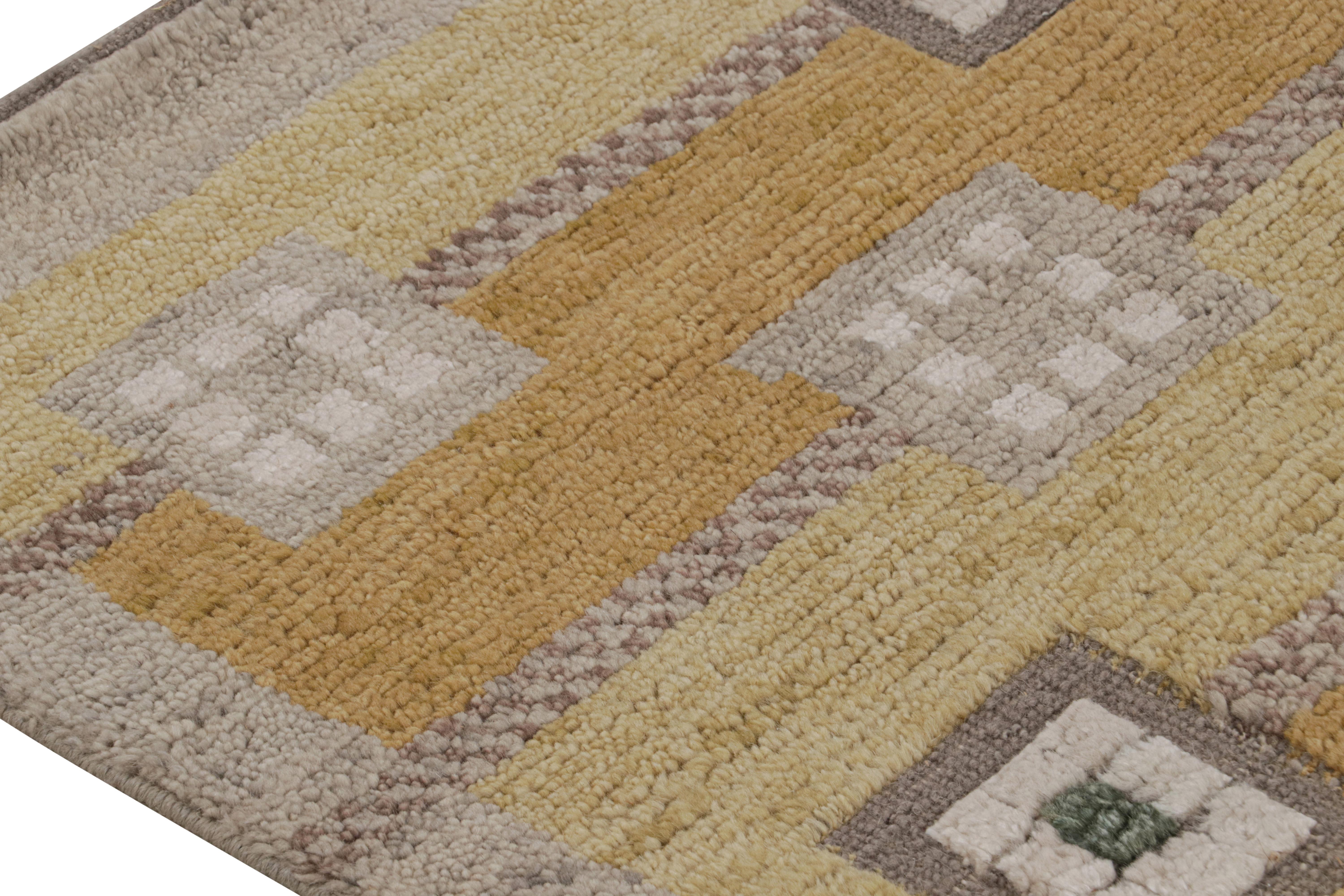 Hand-Woven Rug & Kilim’s Scandinavian Style Rug in Gold, Brown & Grey Geometric Patterns For Sale