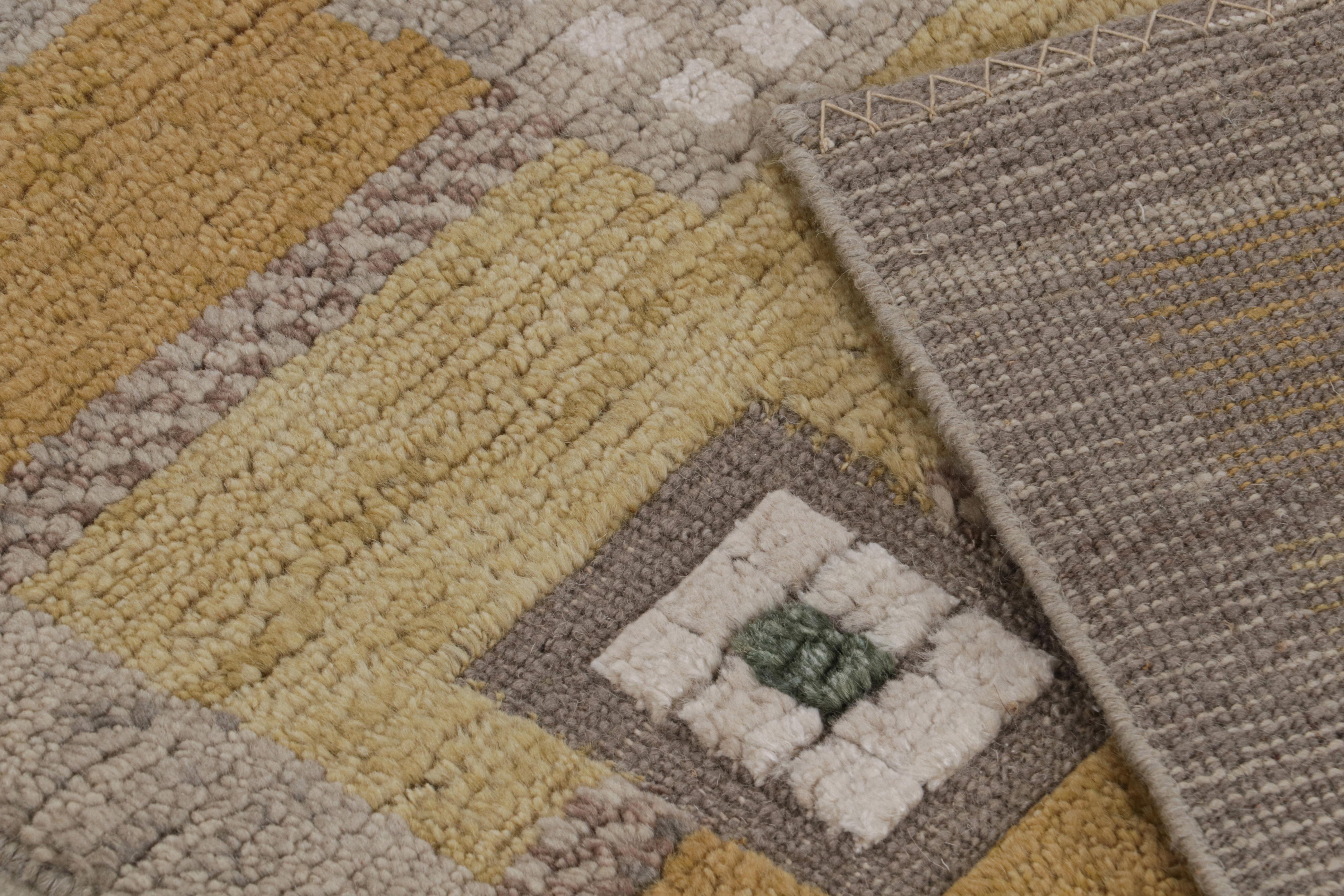 Contemporary Rug & Kilim’s Scandinavian Style Rug in Gold, Brown & Grey Geometric Patterns For Sale