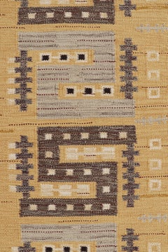 Rug & Kilim’s Scandinavian Style Rug in Gold, Gray and Brown Geometric Patterns