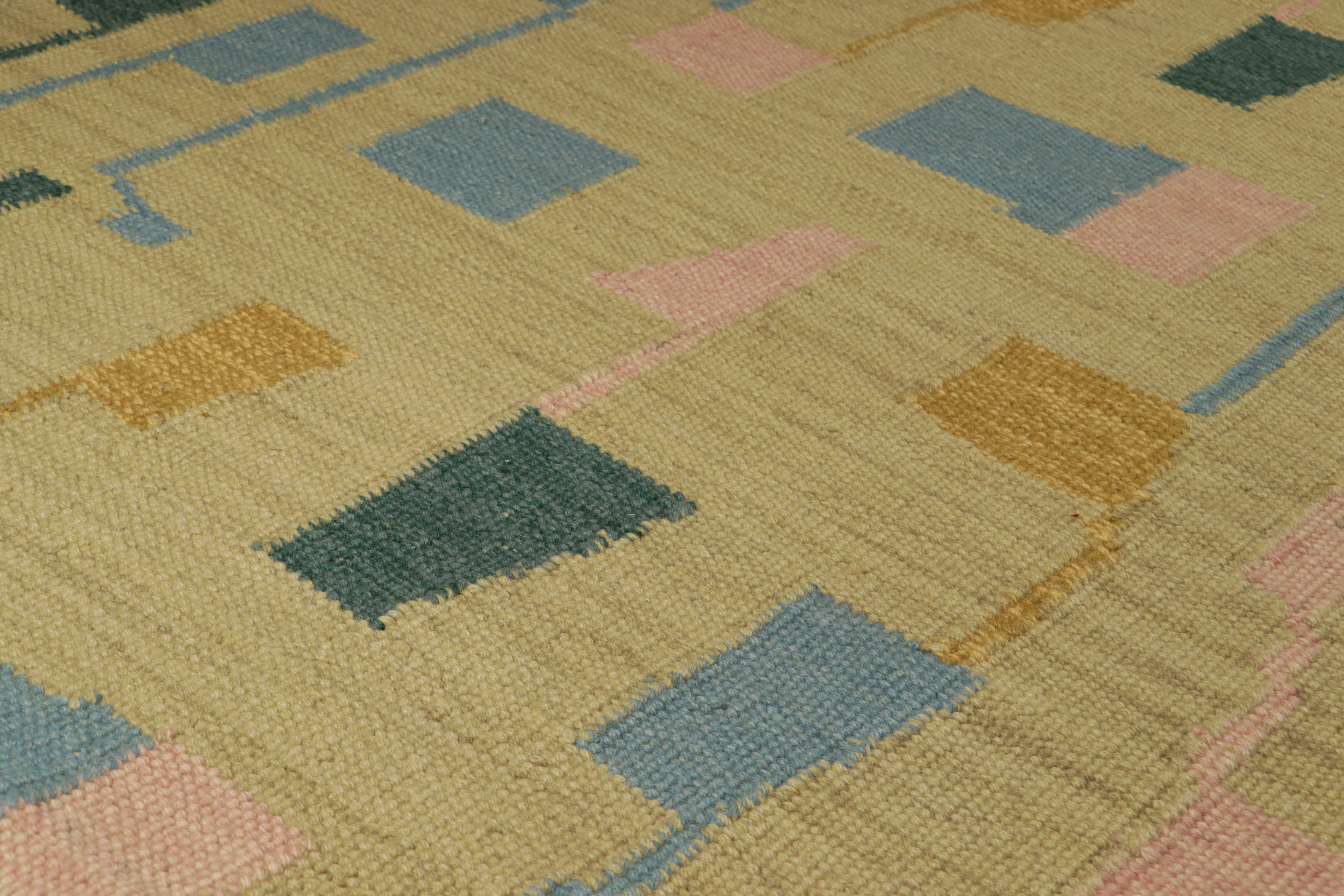 From an exciting new collection of gift-size pieces, this 4x5 Swedish-style accent rug is a bold new addition to the Scandinavian Collection by Rug & Kilim. Handwoven in a wool flatweave with undyed natural yarns as well, its design is inspired by