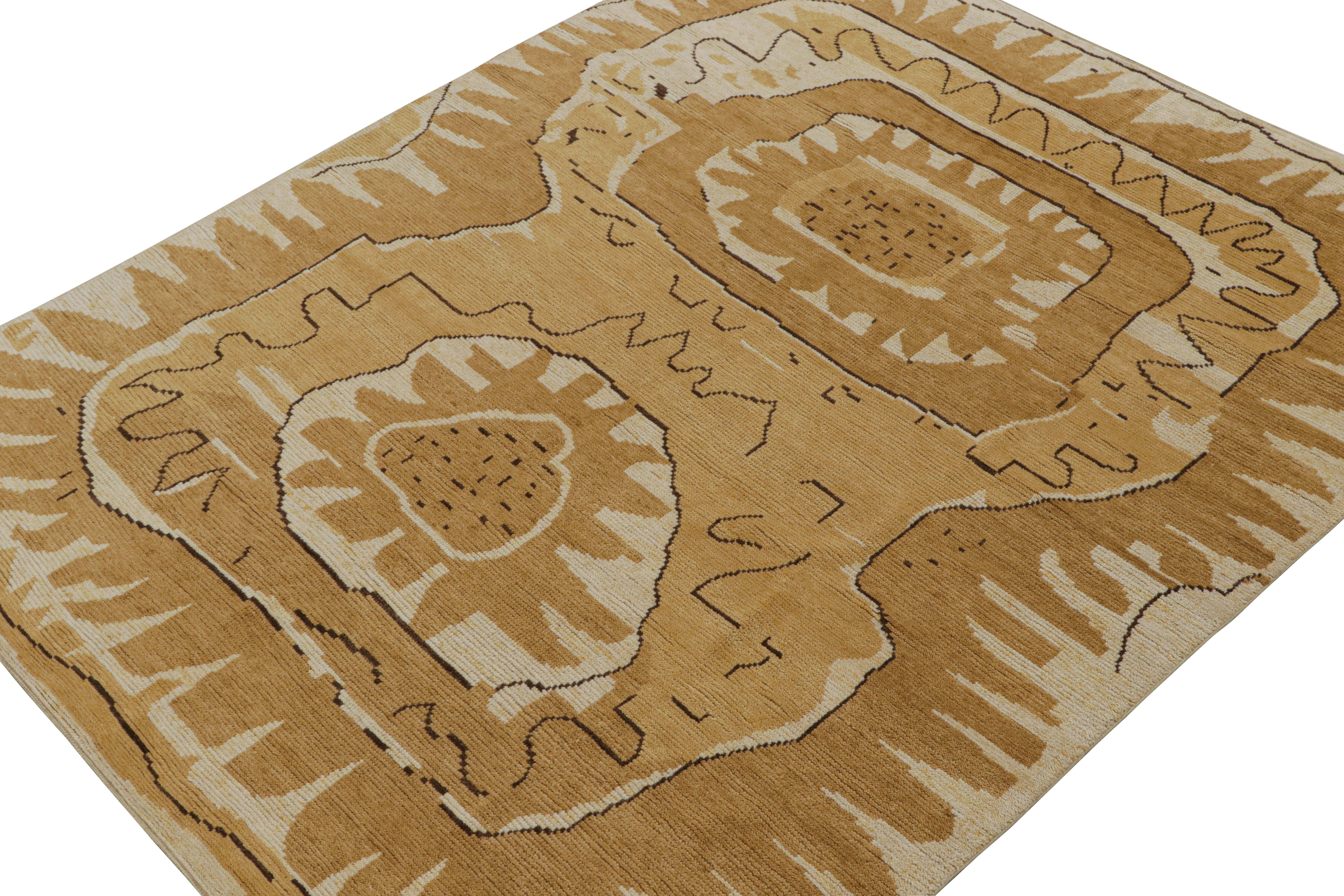 Dieser 8x10 große moderne Teppich ist eine neue Ergänzung der skandinavischen Teppichkollektion von Rug & Kilim. Das Design des handgeknüpften Wollteppichs ist eine zeitgenössische Interpretation der Rollakan- und Rya-Teppiche im schwedischen