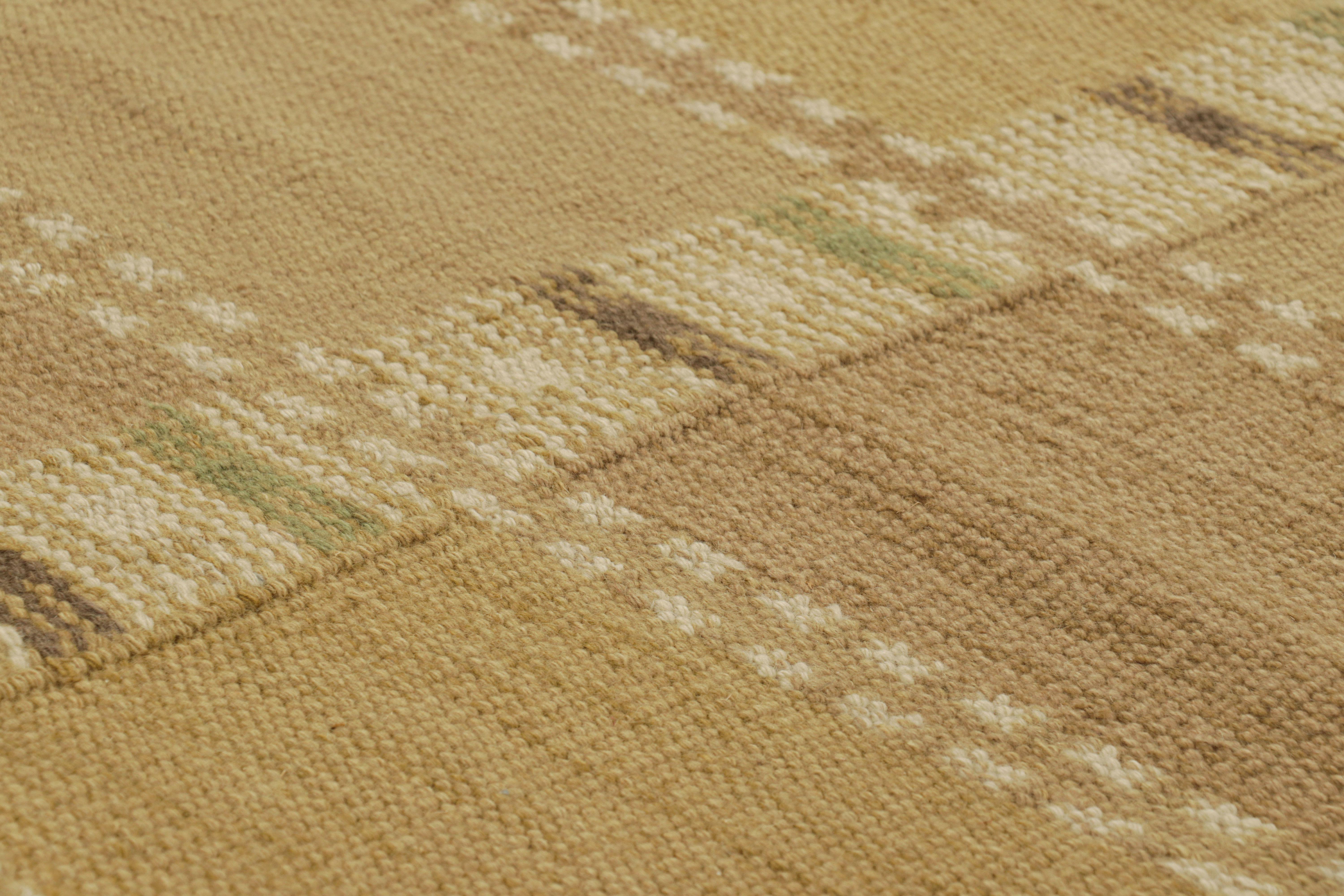 Dieser 3x5 große Akzentteppich im schwedischen Stil ist eine aufregende neue Kollektion von Rug & Kilim im skandinavischen Stil, die in Geschenkgröße erhältlich ist. Das handgewebte Flachgewebe aus Wolle mit ungefärbten Naturgarnen ist von